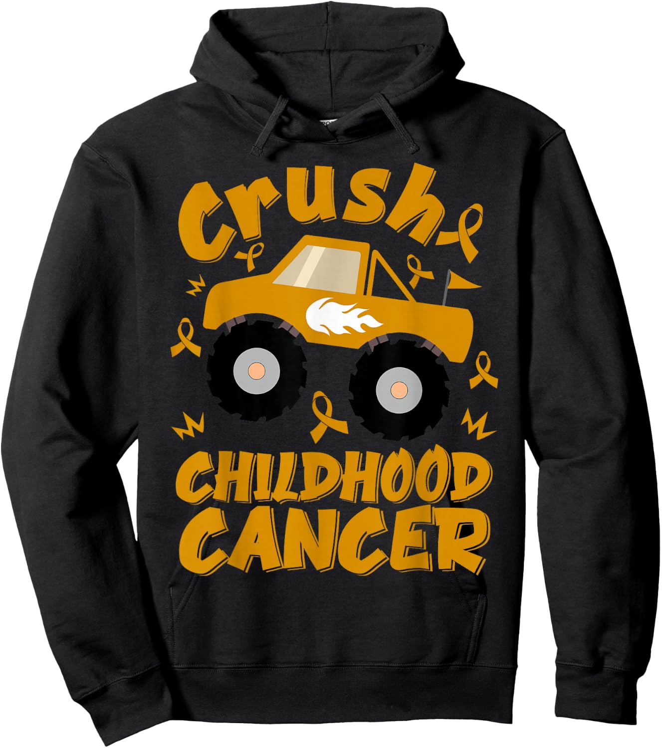 Crush Childhood Cancer Awareness Monster Truck & Gold Ribbon Hoodie - Hoodie | Black