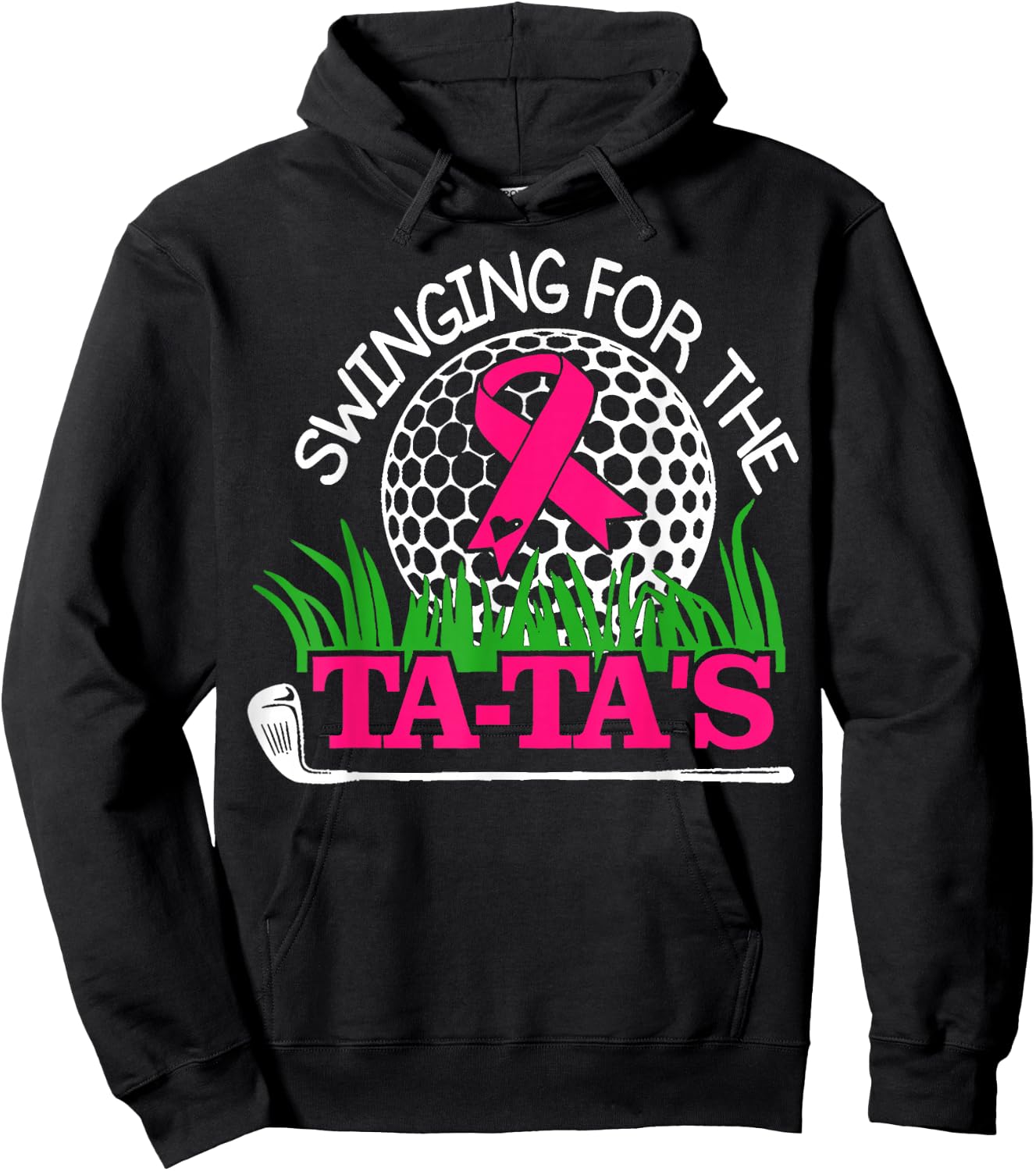 Breast Cancer Awareness Swinging For the Ta Tas Funny Golf Hoodie - Hoodie | Black