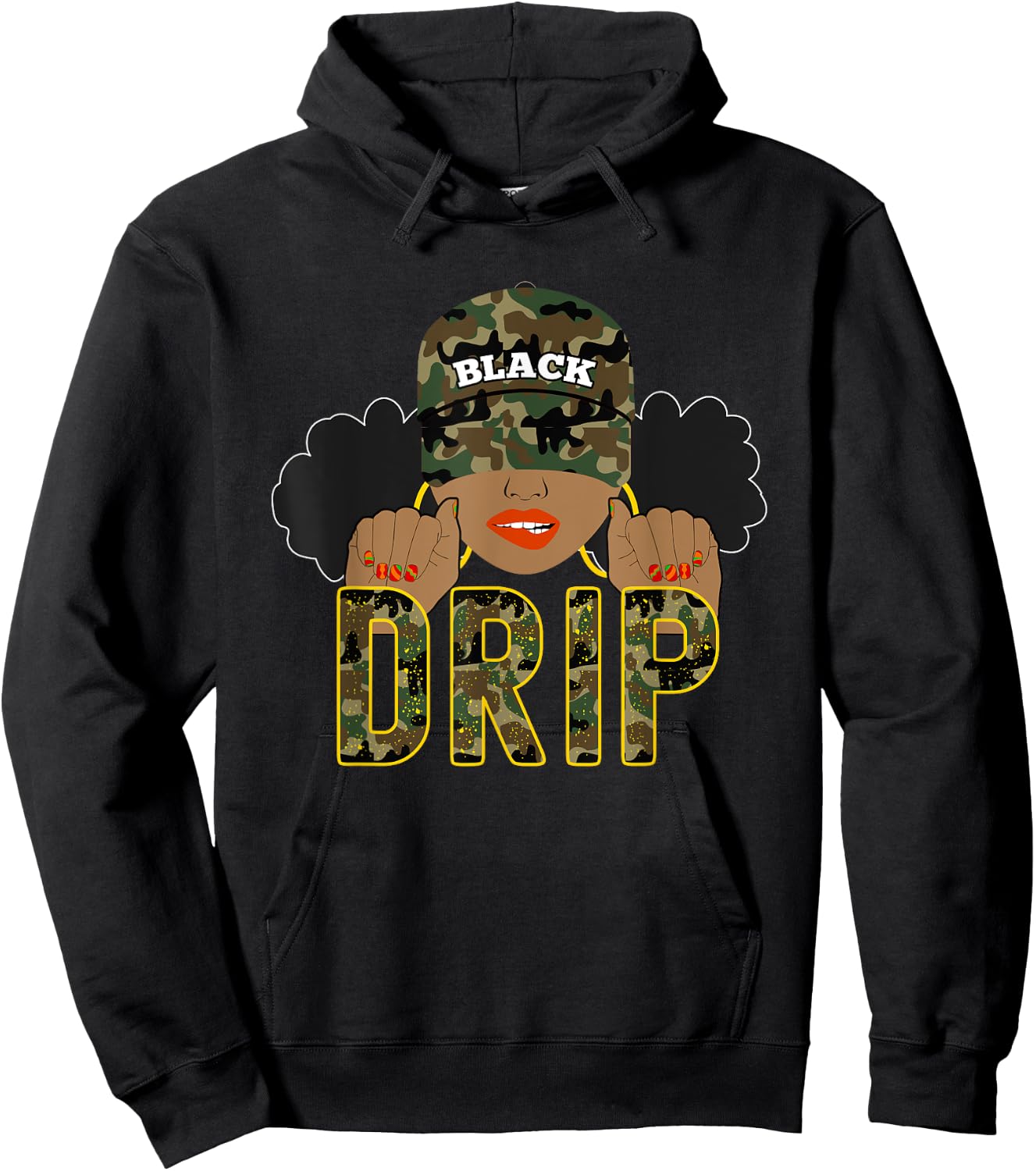 Drip Black Woman | Love to Shop Camo Hoodie - Hoodie | Black