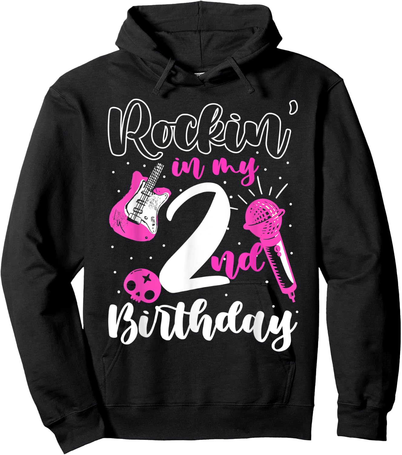 Girls Rockstar Birthday Rock Star Themed Guitar 2nd Birthday Hoodie - Hoodie | Black