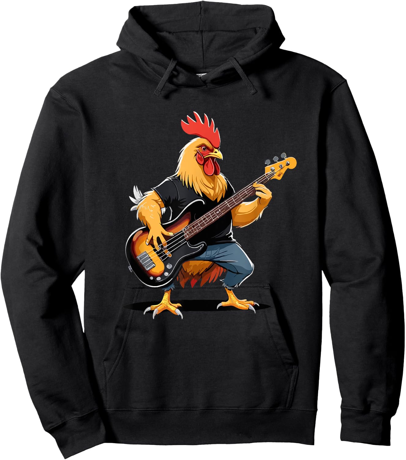 Chicken playing Bass Guitar, Chicken Guitarist Hoodie - Hoodie | Black