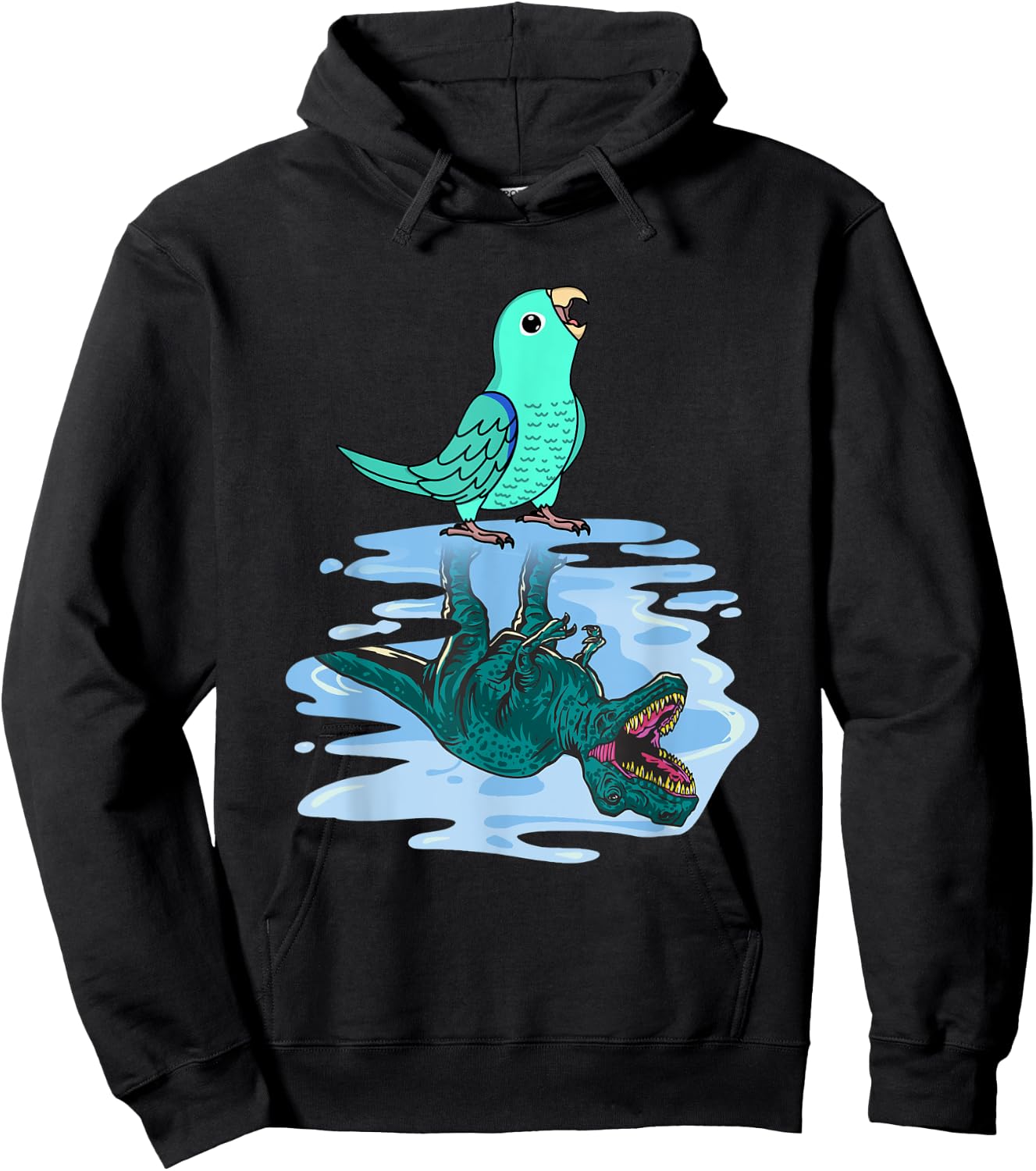 Parrot & T Rex Reflection I Turquoise Parrotlet Hoodie - Hoodie | Black