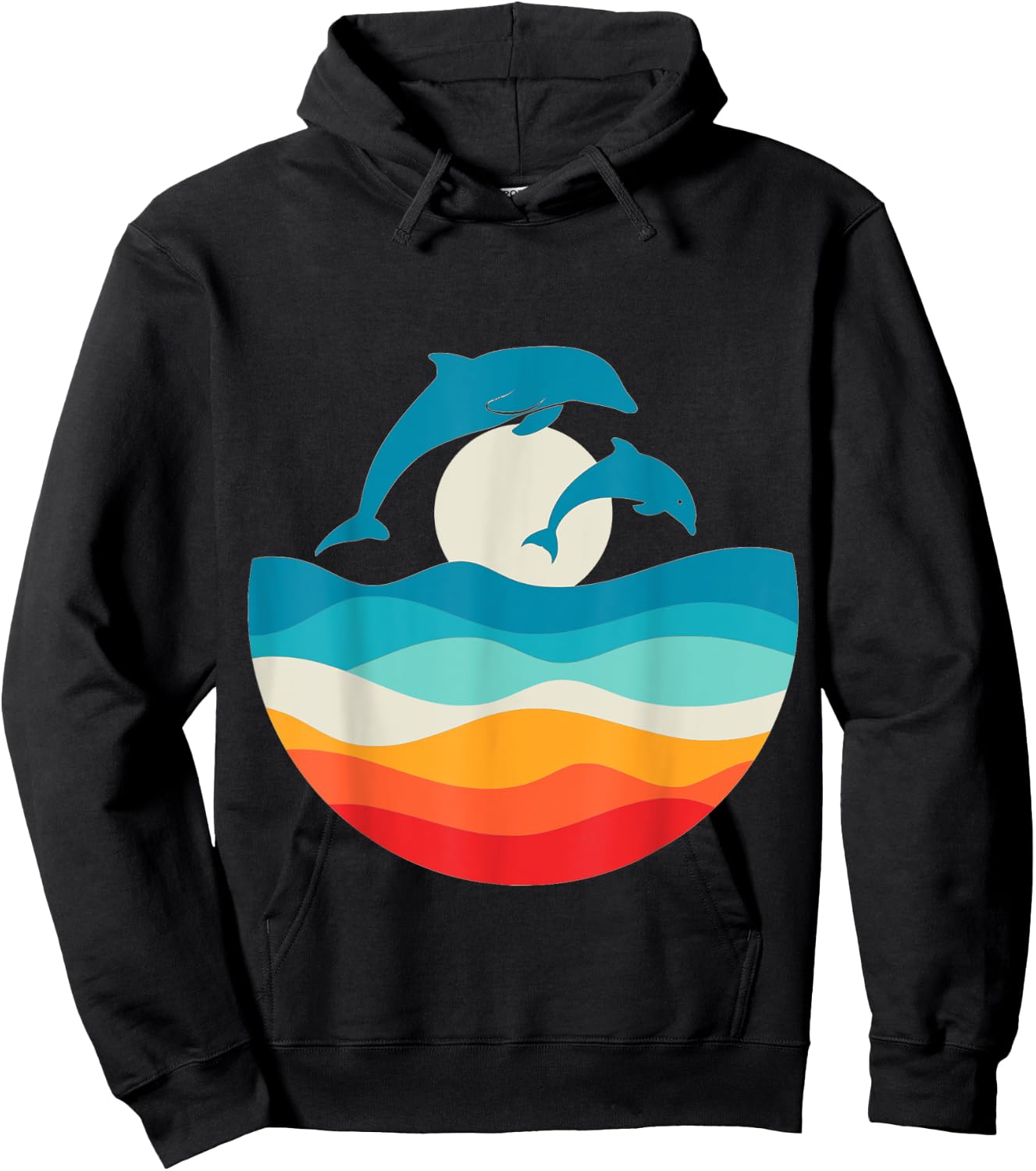 Vintage Retro Summer Time Beach Dolphin Women Hoodie - Hoodie | Black