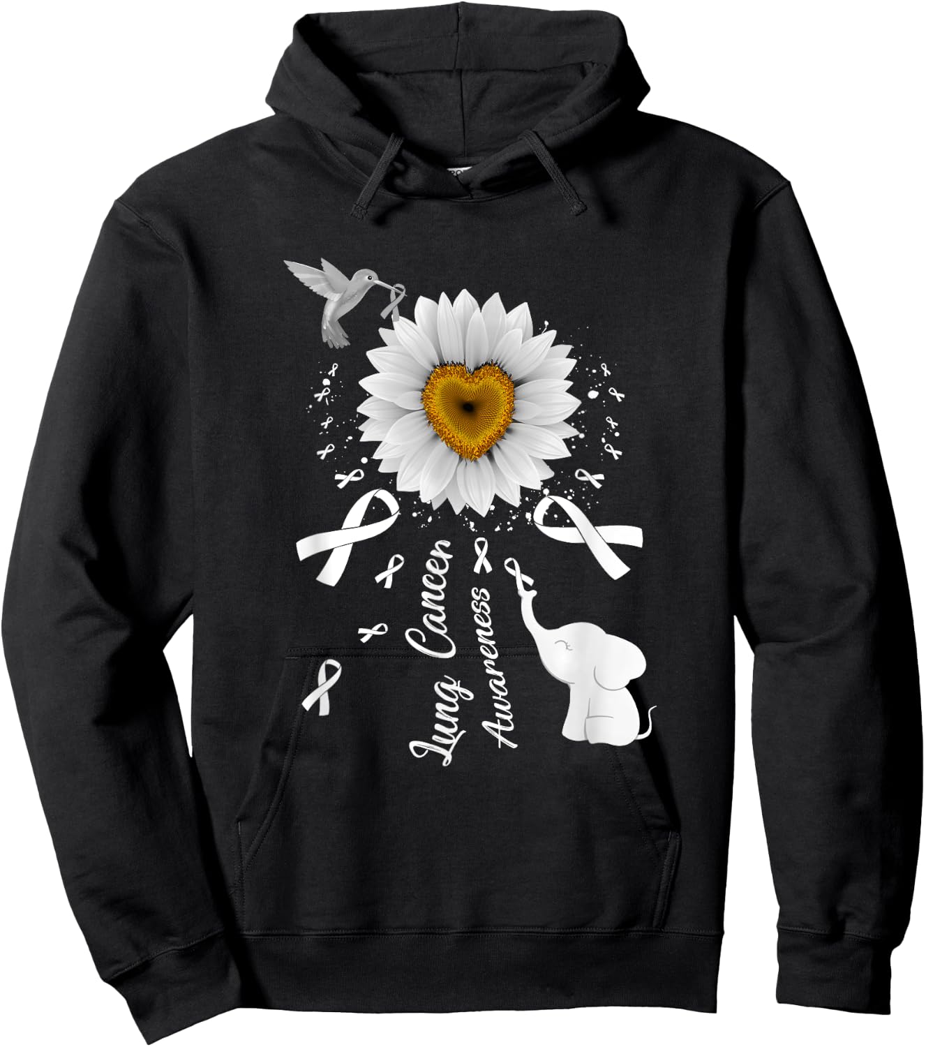 Sunflower Hummingbird Elephant Lung Cancer Awareness Hoodie - Hoodie | Black
