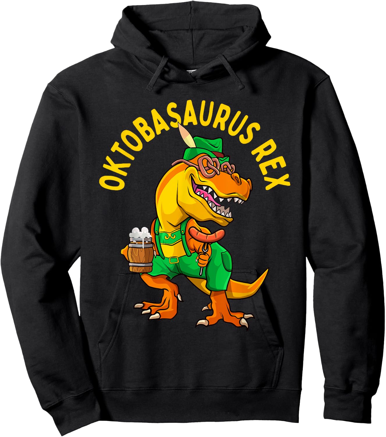 Dinosaur Oktoberfest Lederhosen Costume Men T rex Beer Fest Hoodie - Hoodie | Black