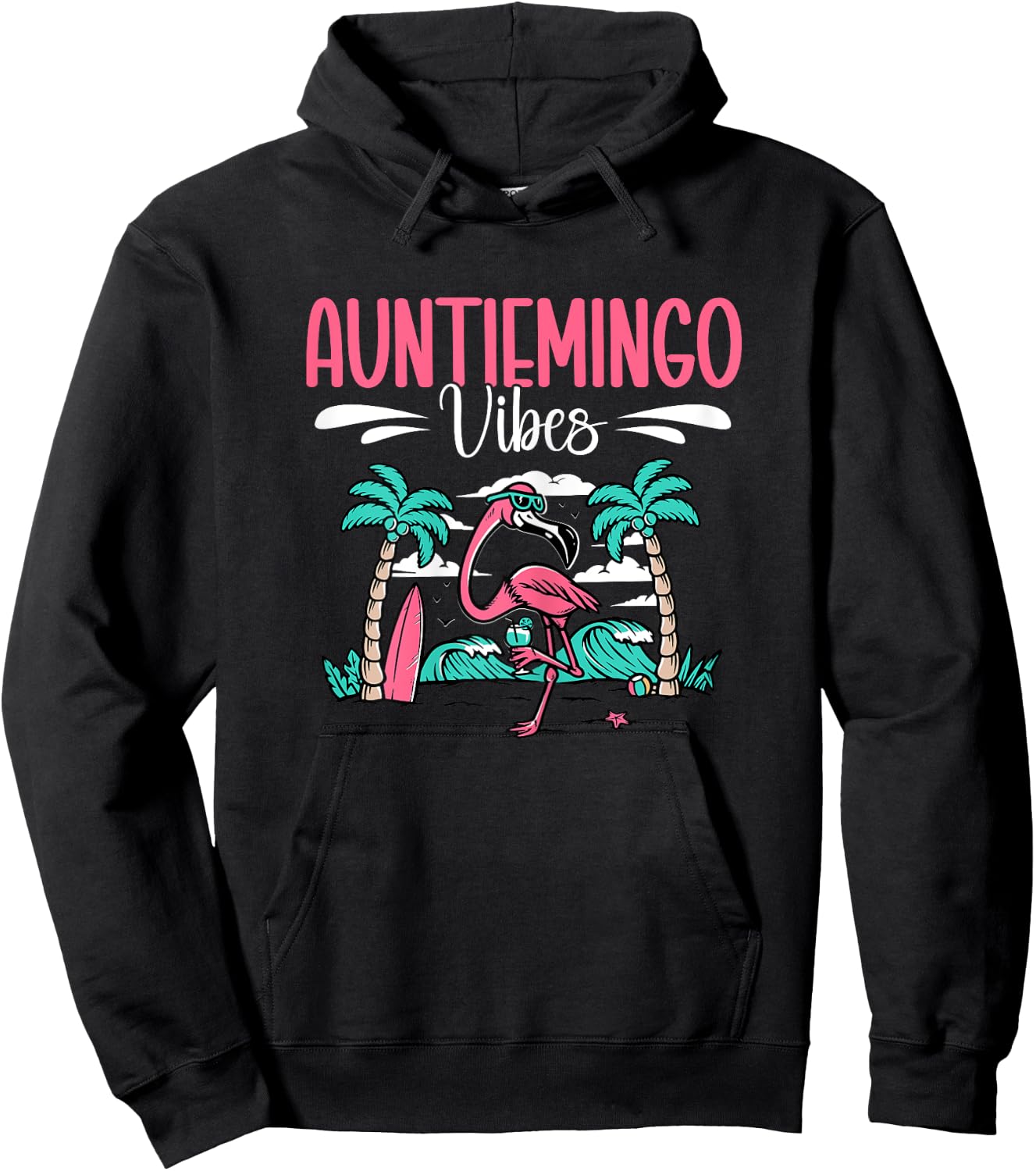 Auntiemingo Summer Vibes Auntie Flamingo Aunt Hoodie - Hoodie | Black
