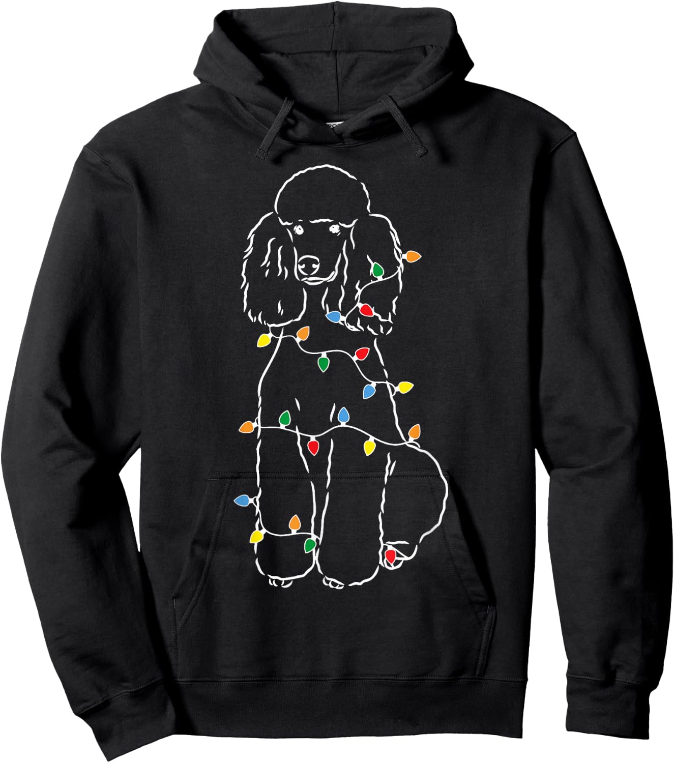 Funny Poodle Christmas Shirt - Cute Poodle With Christmas Lights - Adults - Black - Short Sleeve Hoodie - Hoodie | Black