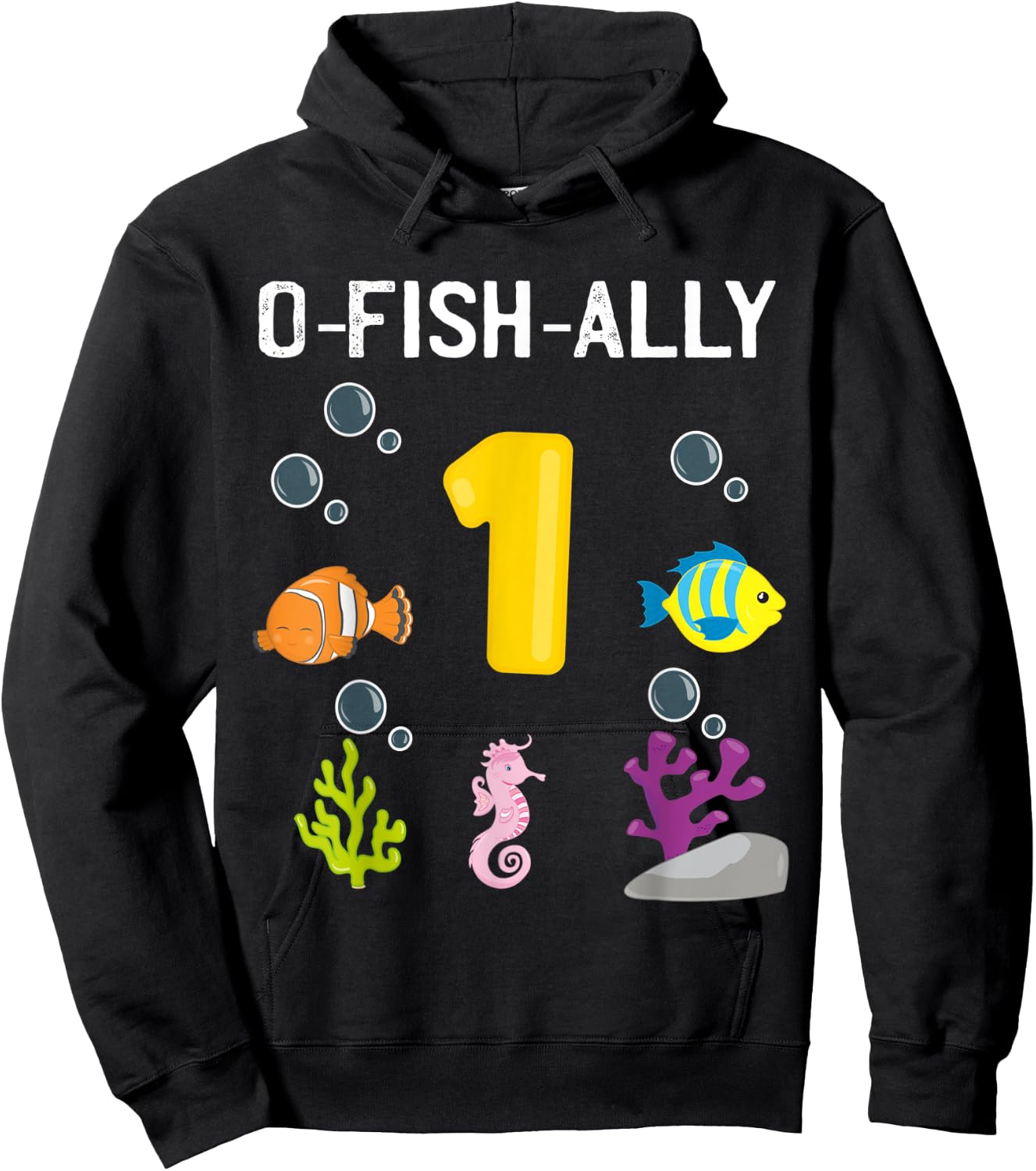 Ofishally 1 Year Old Fishing Themed 1St Birthday Girl Boy Hoodie - Hoodie | Black