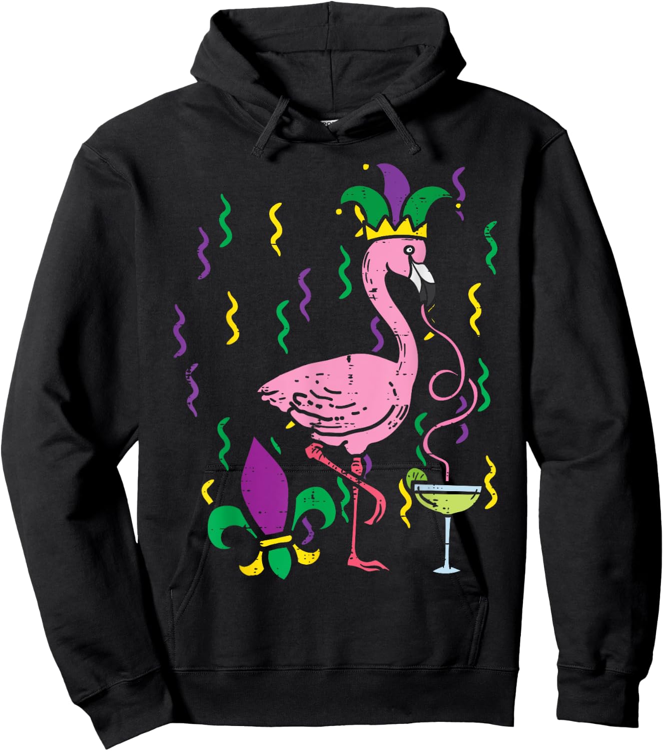 Mardi Gras Jester Flamingo Funny Carnival Bird Men Women Hoodie - Hoodie | Black