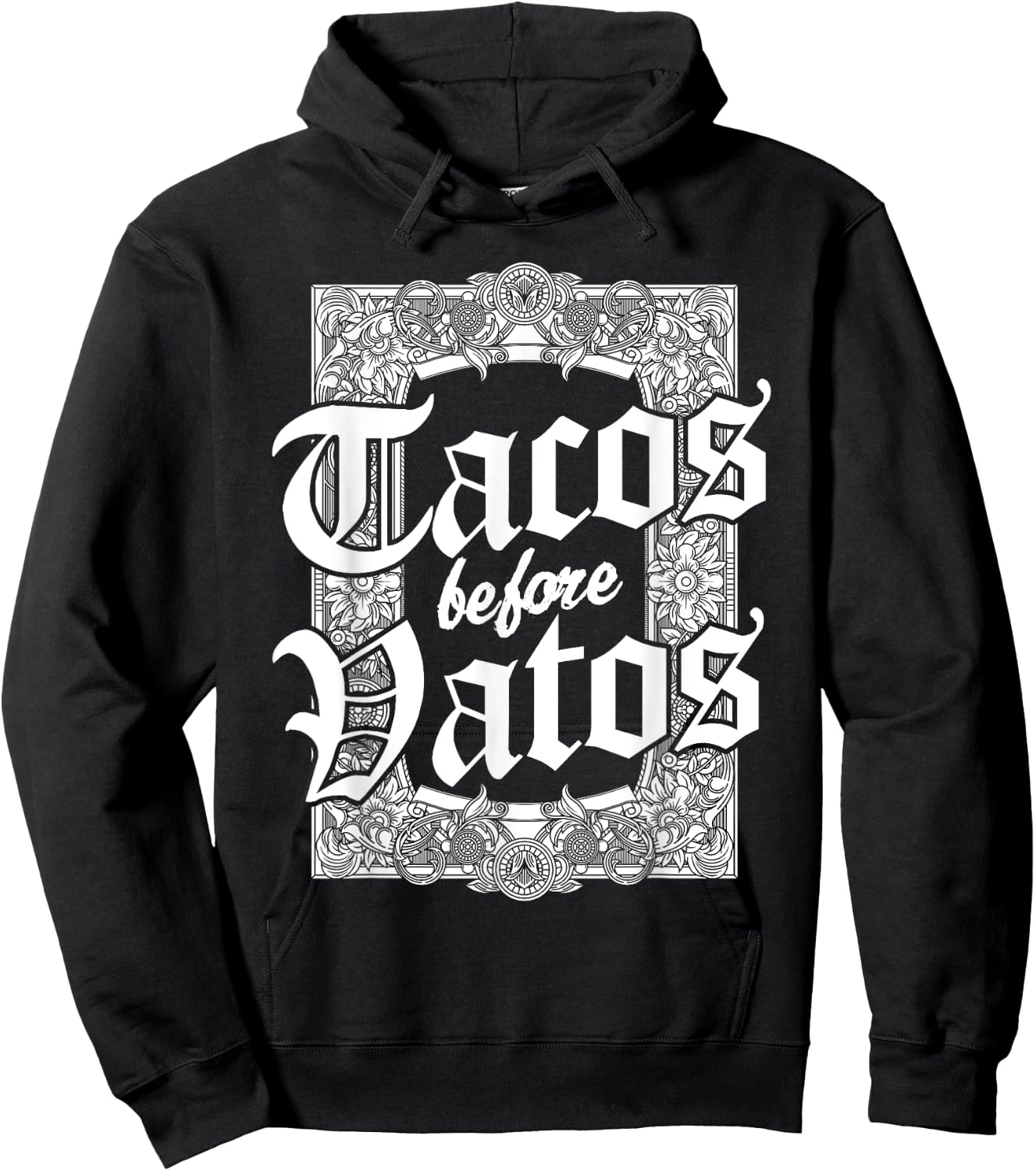 Cinco de Mayo Style Tacos Before Vatos - Women's Classic Fit Black Letter Print - Small Hoodie - Hoodie | Black
