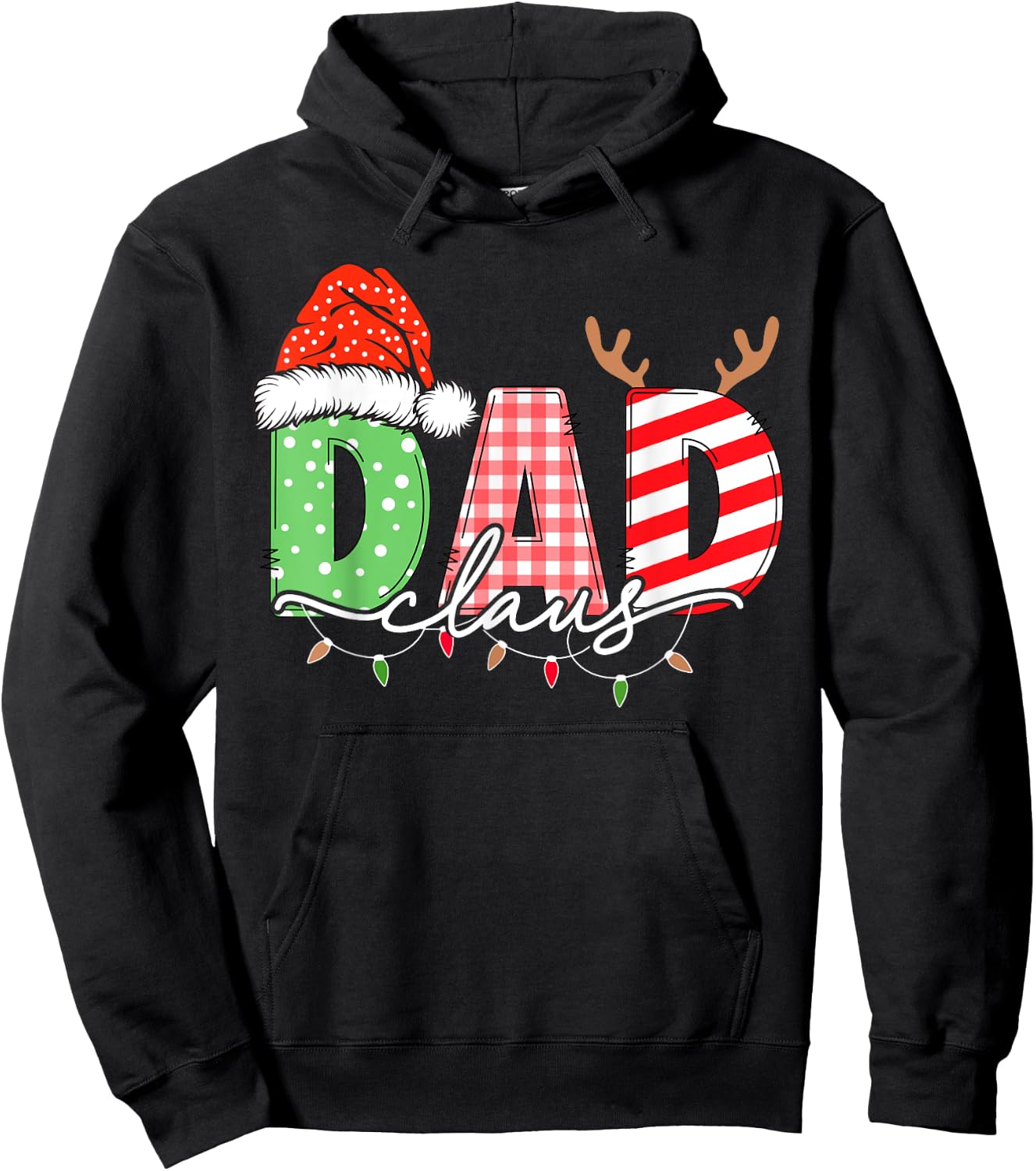 Dad Claus Xmas Christmas Lights Pajama Family Matching Hoodie - Hoodie | Black