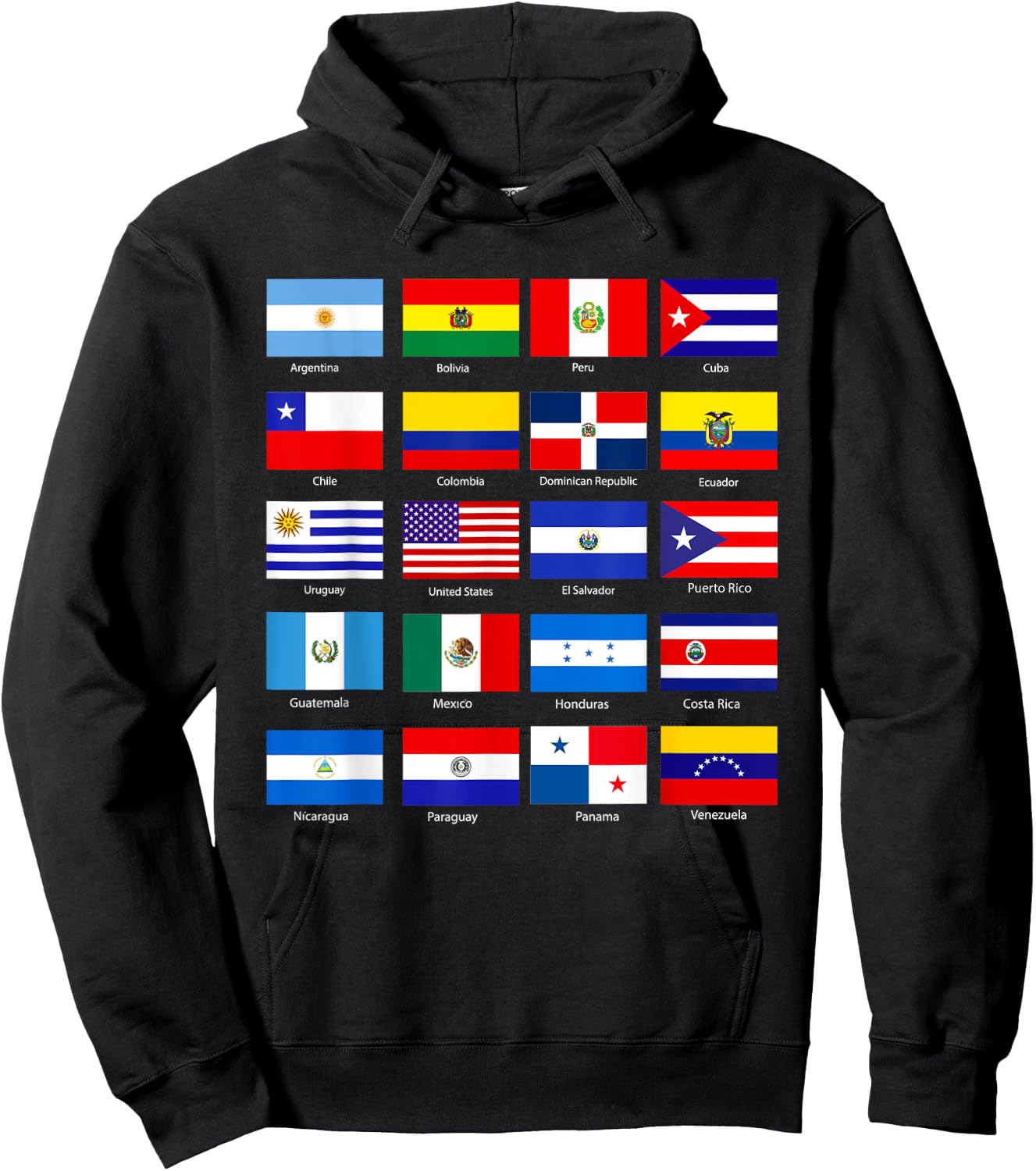 Hispanic Heritage Month 2022 National Latino Countries Flag Hoodie - Hoodie | Black