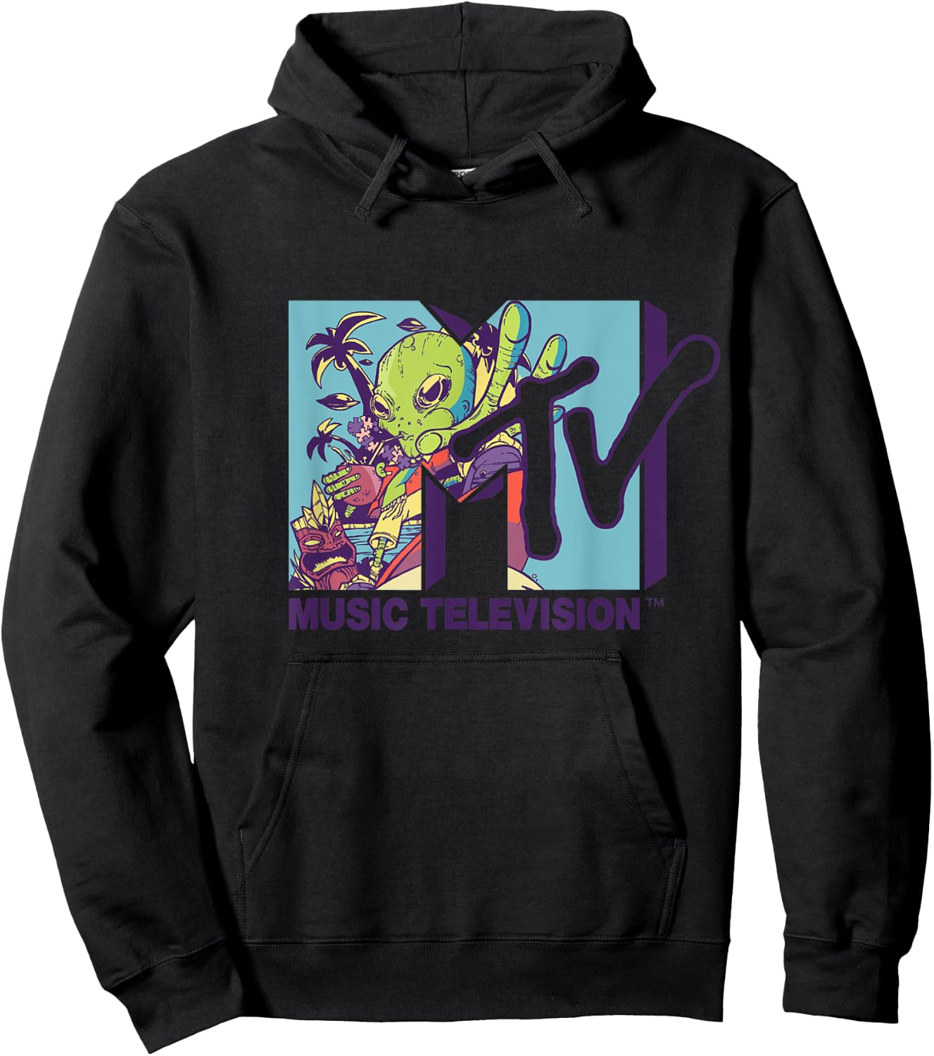 Mademark x MTV - The official MTV Logo with an alien drinking milk of coconut Hoodie - Hoodie | Black