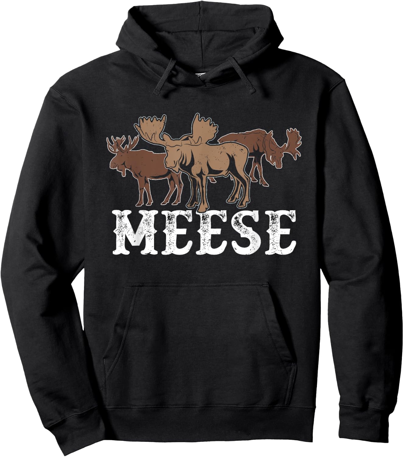 Elk American Wildlife Funny Plural Wordplay Meese Moose Hoodie - Hoodie | Black