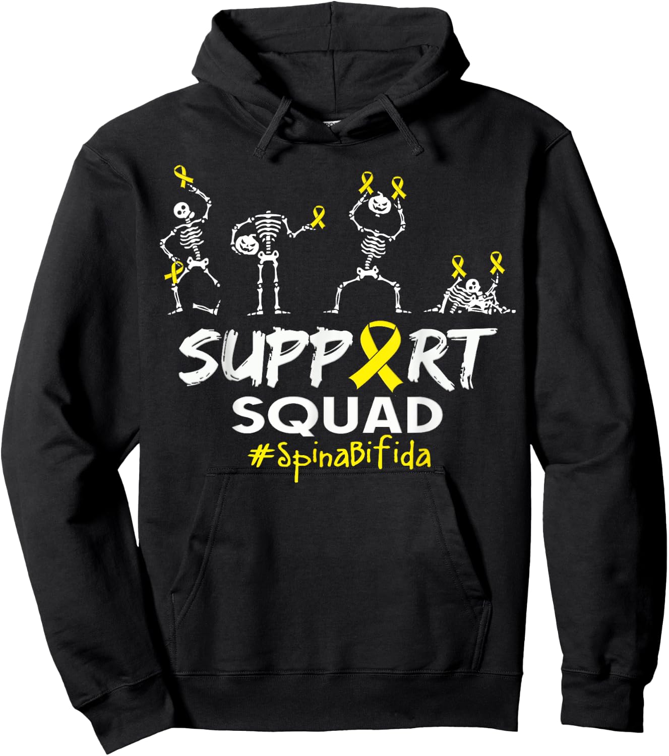 Spina Bifida Awareness Skeleton Support Squad Halloween Hoodie - Hoodie | Black