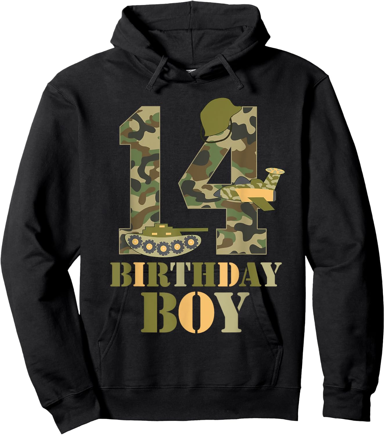 14th Birthday Military Themed Camo Boys 14 Years Old Soldier Hoodie - Hoodie | Black