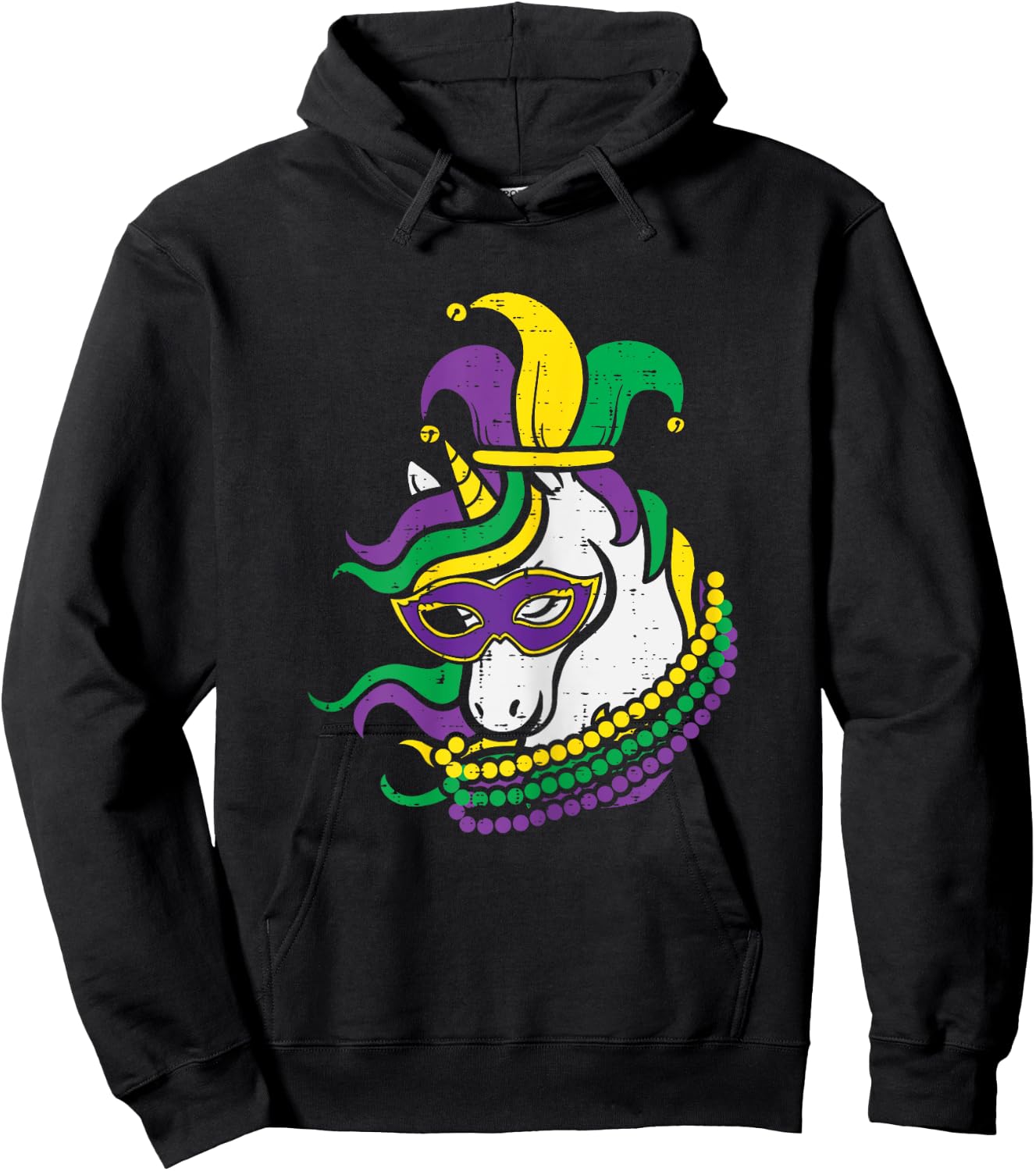 Mardi Gras Unicorn Cute Outfit Girls Kids Toddlers Hoodie - Hoodie | Black