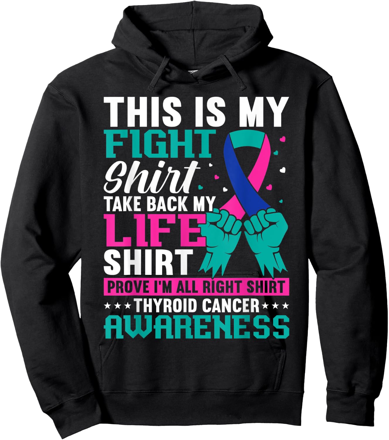 Thyroid Warrior Teal Purple Ribbon Thyroid Cancer Awareness Hoodie - Hoodie | Black