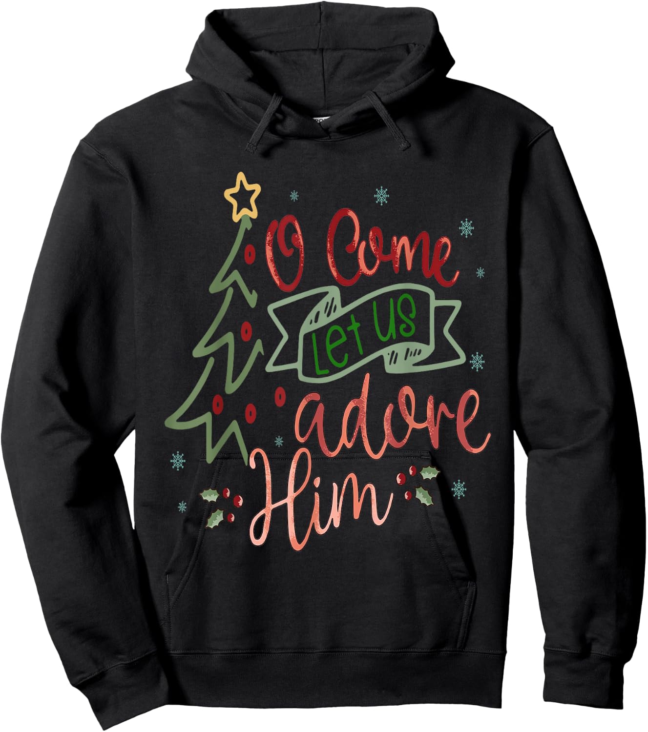 O Come Let Us Adore Him, Retro Christian Jesus Christmas Hoodie - Hoodie | Black