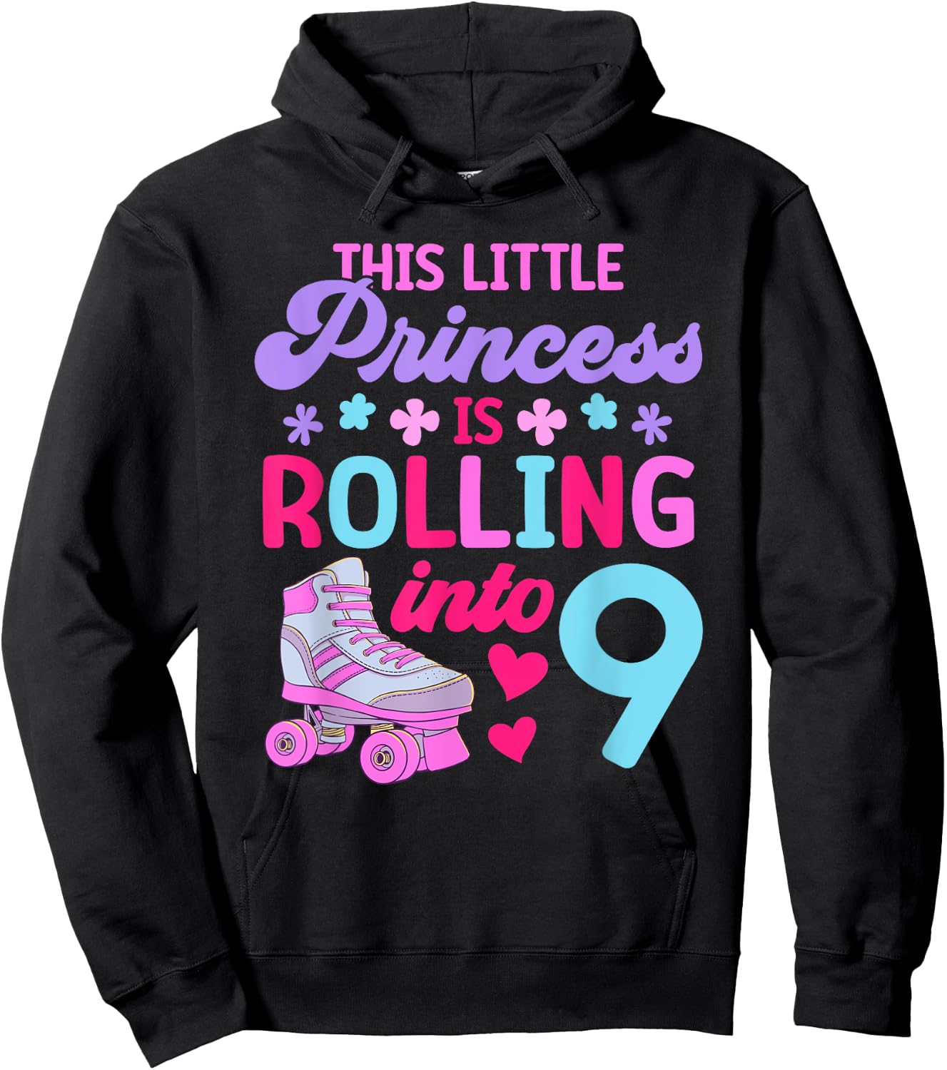 Rolling into 9 Girls 9th Birthday Roller Skates Hoodie - Hoodie | Black