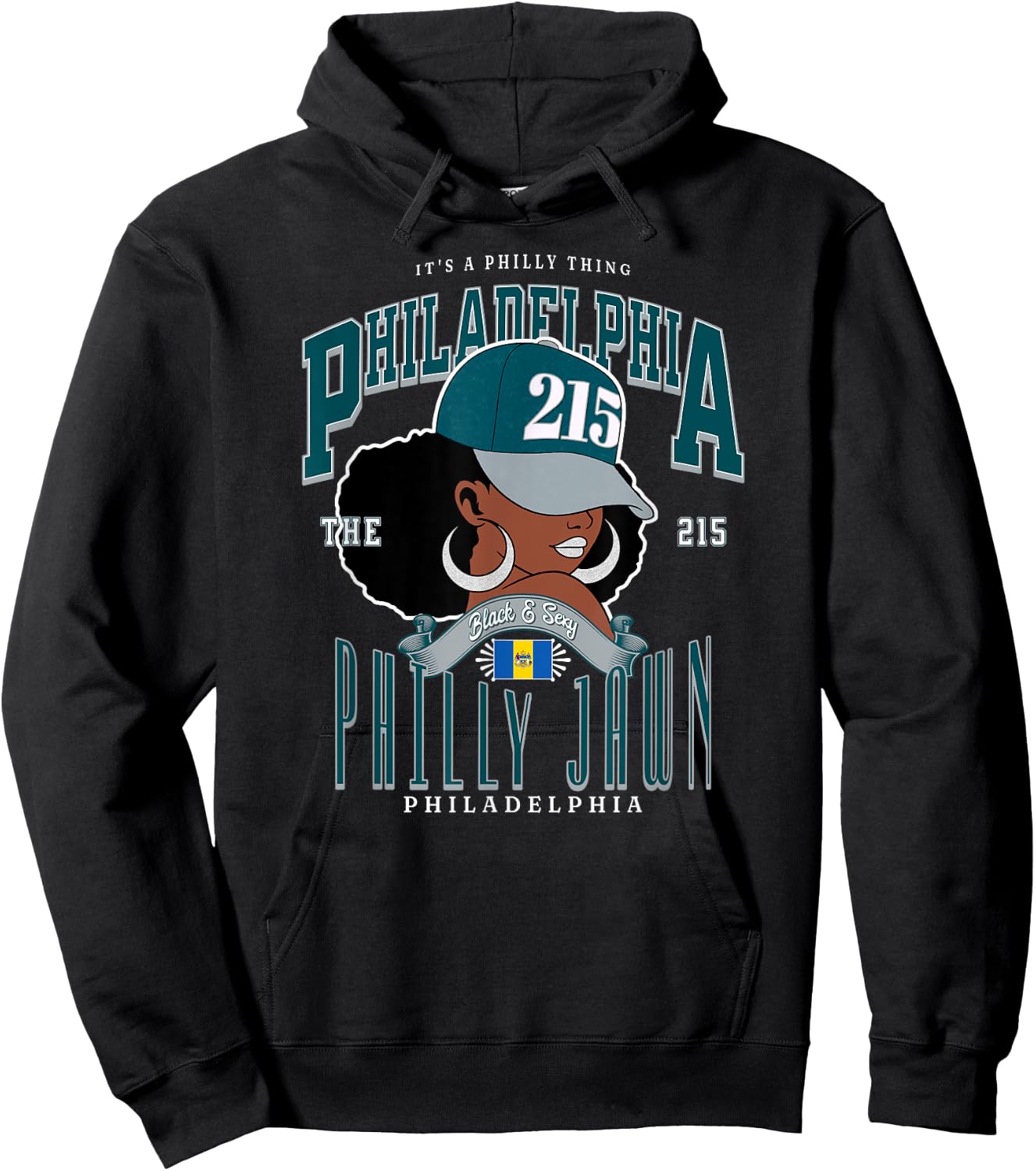 Philly Jawn 215 Area Code Black Queen Pride Hoodie - Hoodie | Black
