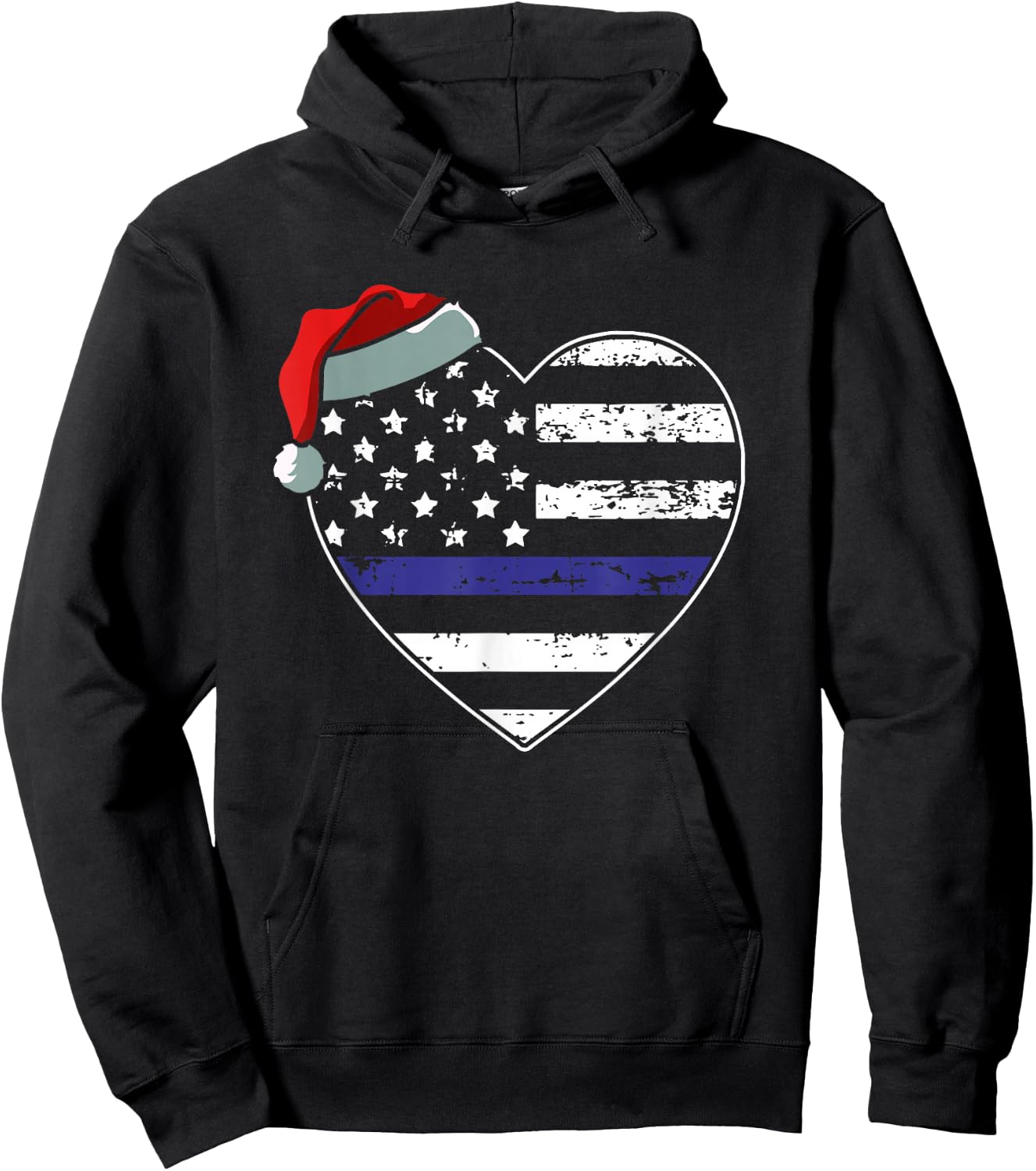 American Flag Blue Line Police Christmas Pajama Cop Officer Kids Men Hoodie - Hoodie | Black