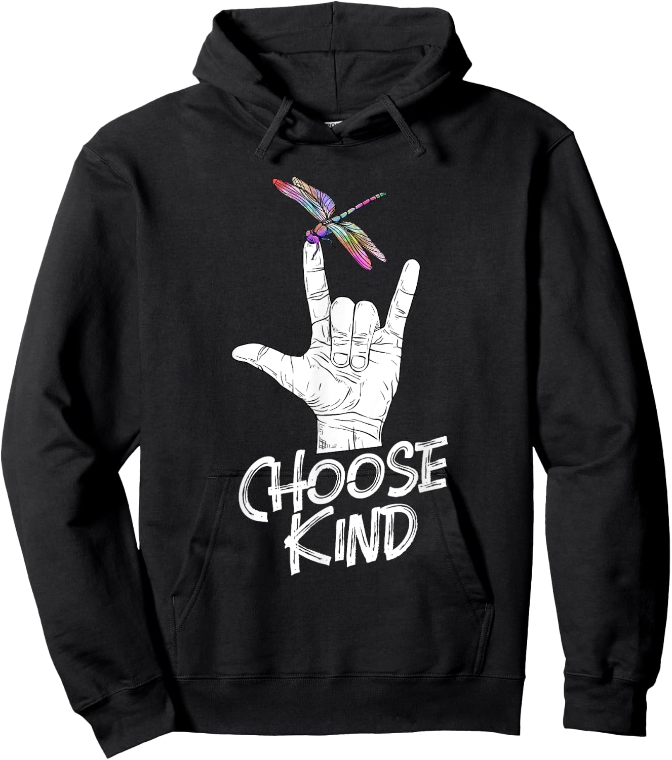 Choose Kind - ASL Language Dragonfly Lover Insects Hoodie - Hoodie | Black