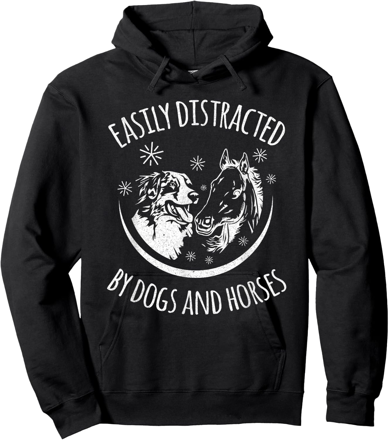 Easily Distracted By Dogs And Horses Funny Dog And Horse Women Kids Hoodie - Hoodie | Black