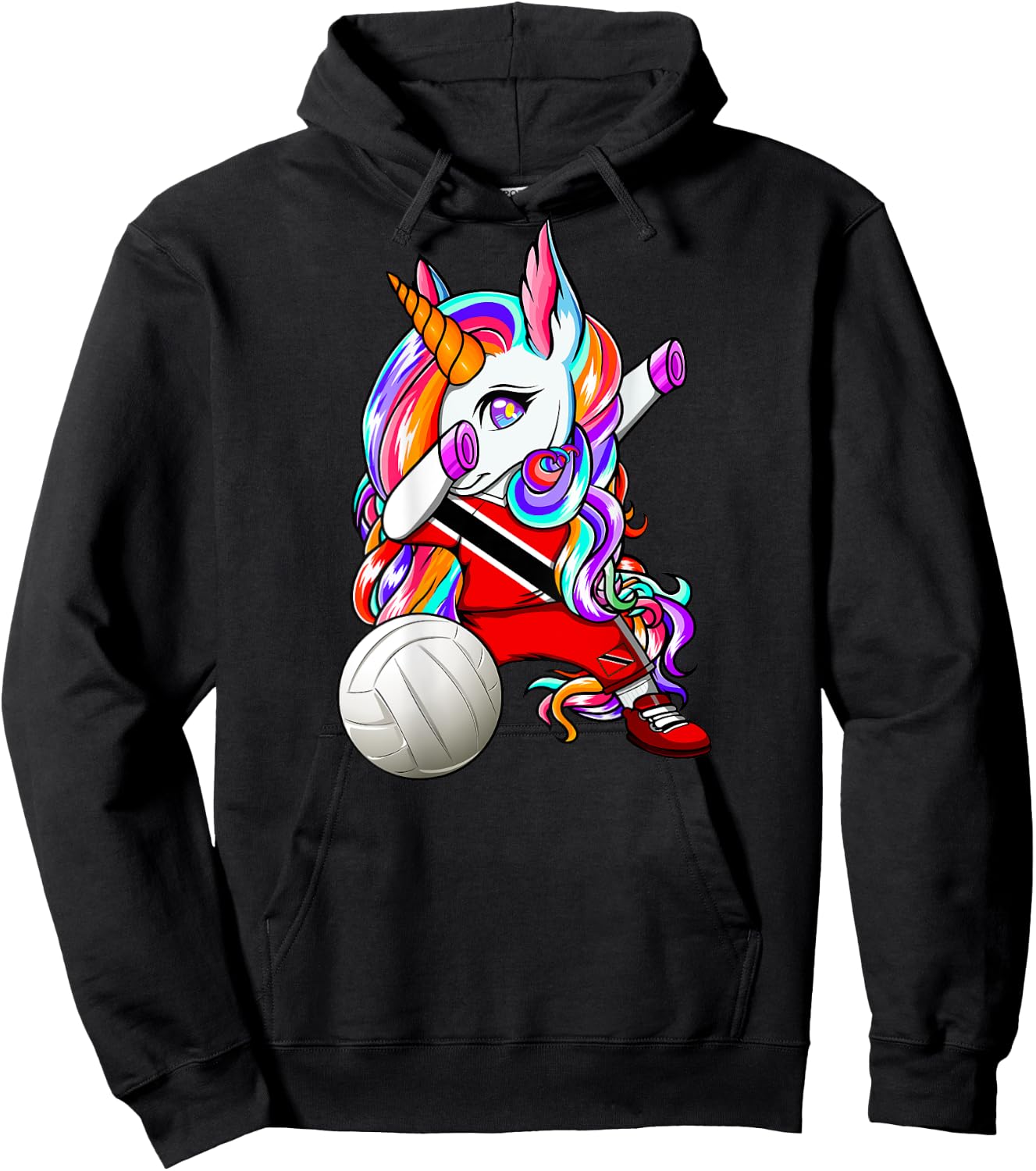 Dabbing Unicorn Trinidad and Tobago Volleyball Fans Jersey Hoodie - Hoodie | Black