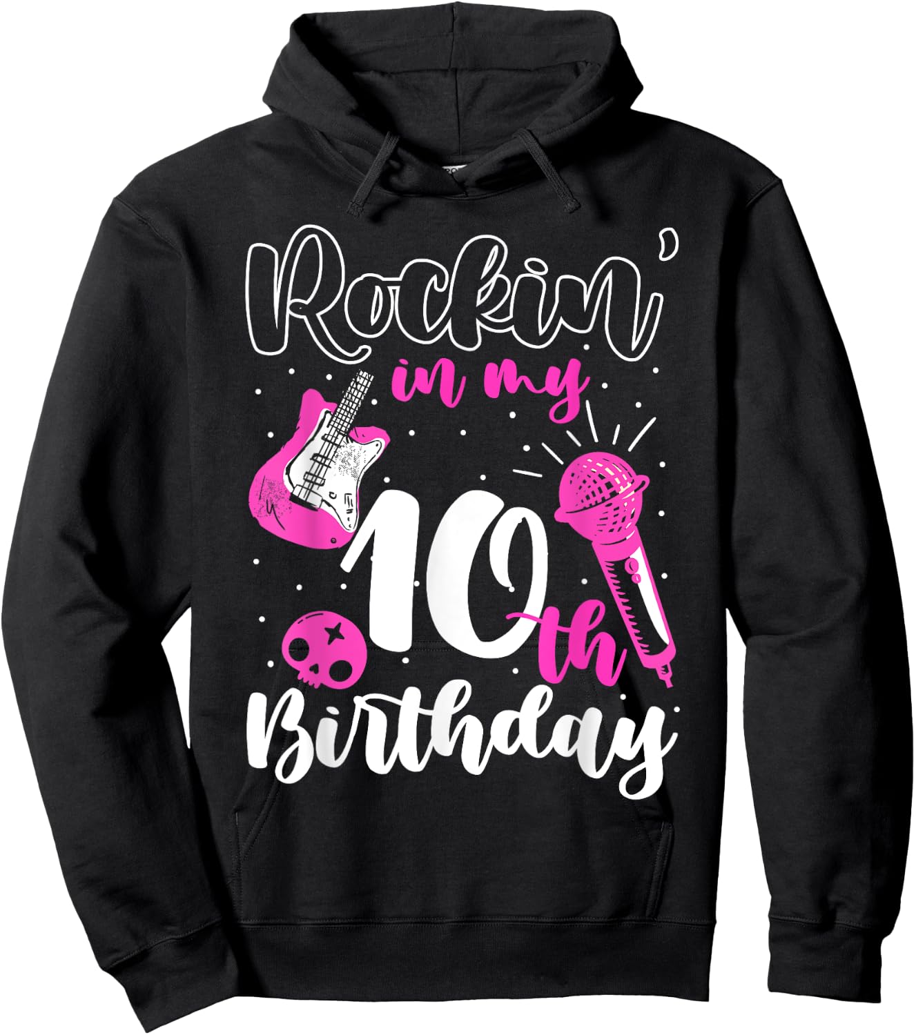 Girl Rockstar Birthday Rock Star Themed Guitar 10th Birthday Hoodie - Hoodie | Black