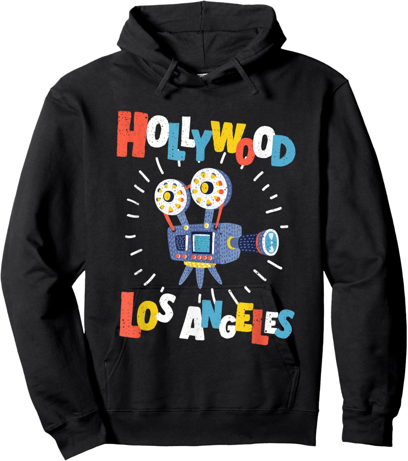 Colorful Los Angeles California Retro Cinema Cartoon Camera Hoodie - Hoodie | Black