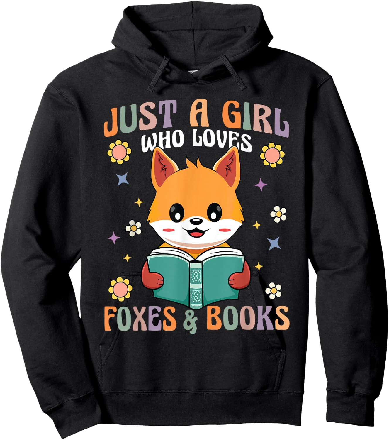 Retro Groovy Just A Girl Who Loves Foxes And Books Funny Hoodie - Hoodie | Black
