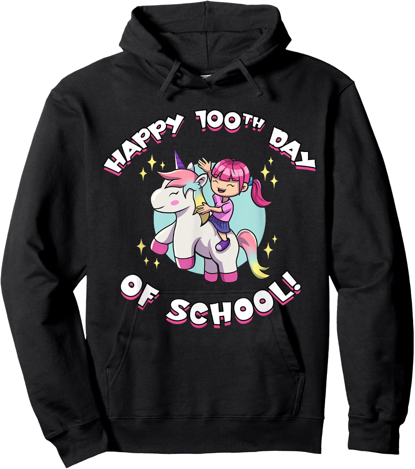 Happy 100th Day of School Girl Riding Unicorn Hoodie - Hoodie | Black