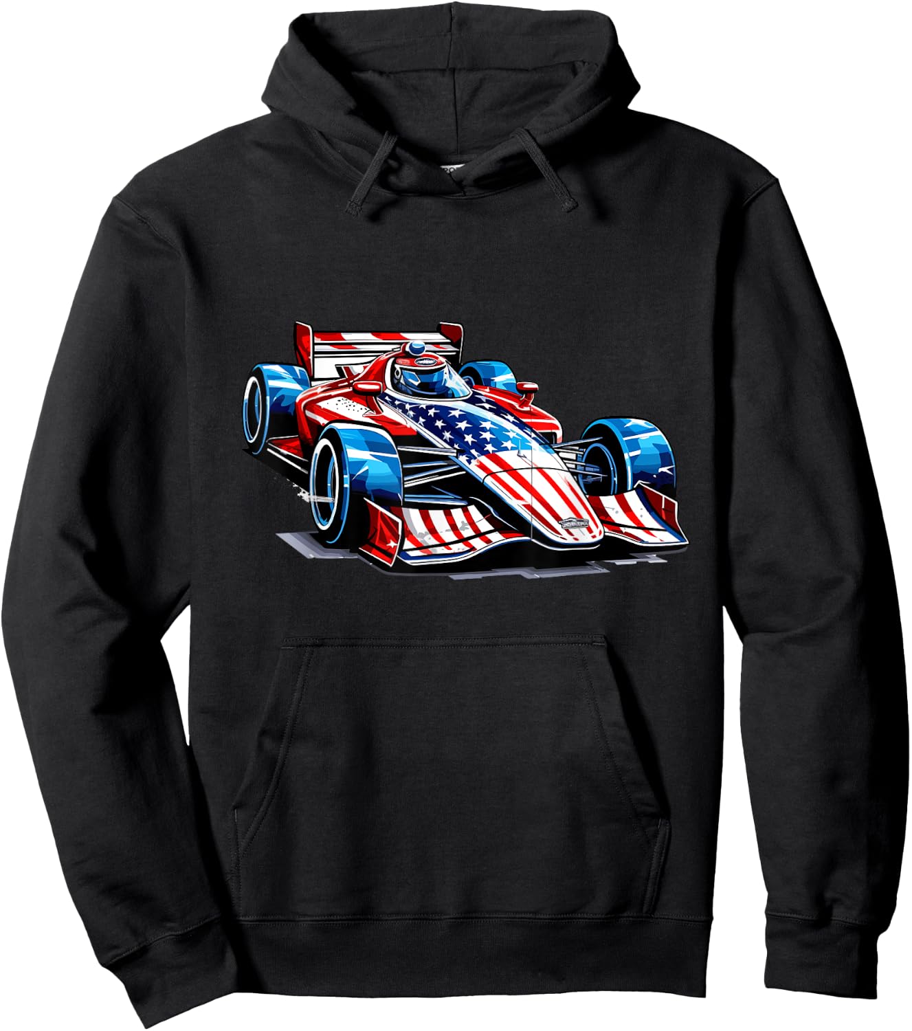 Vintage Auto Racing Car American Flag 4th of July, Auto Race Kids Men Hoodie - Hoodie | Black