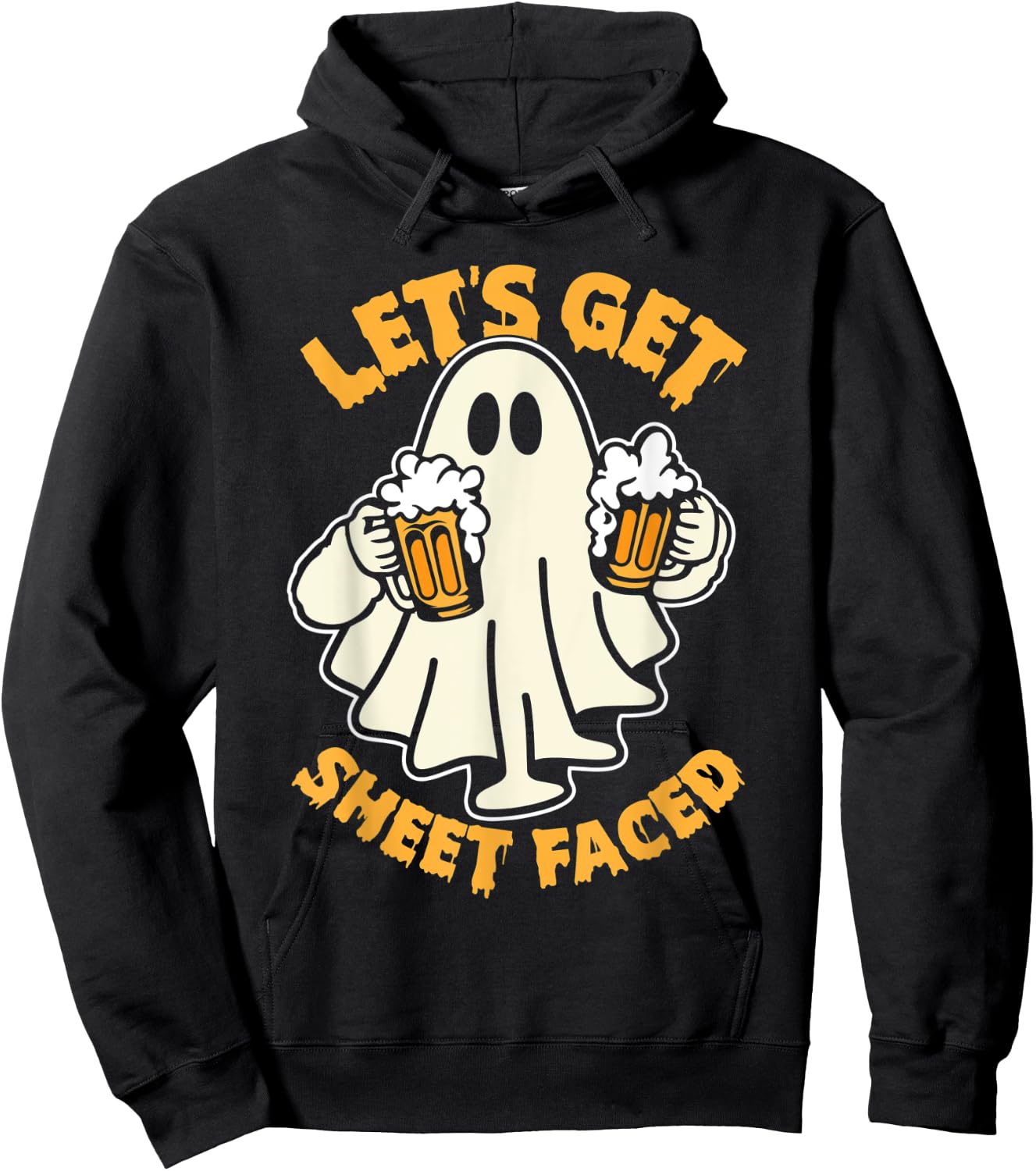 Let's Get Sheet Faced Funny Ghost Drinking Beer Halloween Hoodie - Hoodie | Black