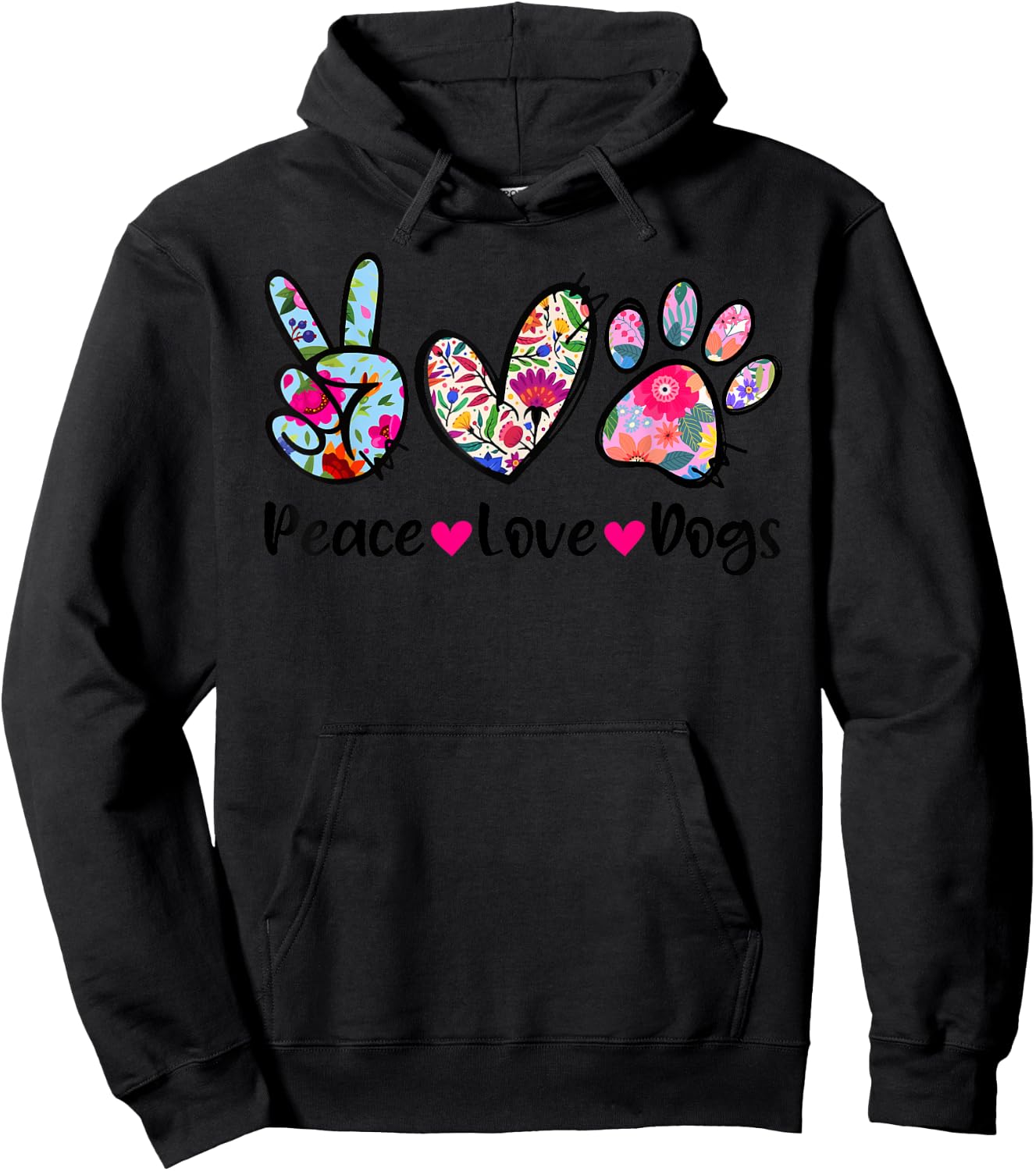 Peace Love Dogs Floral Dog Paw Dog Mom Cute Mother's Day Women Girls Kids Hoodie - Hoodie | Black