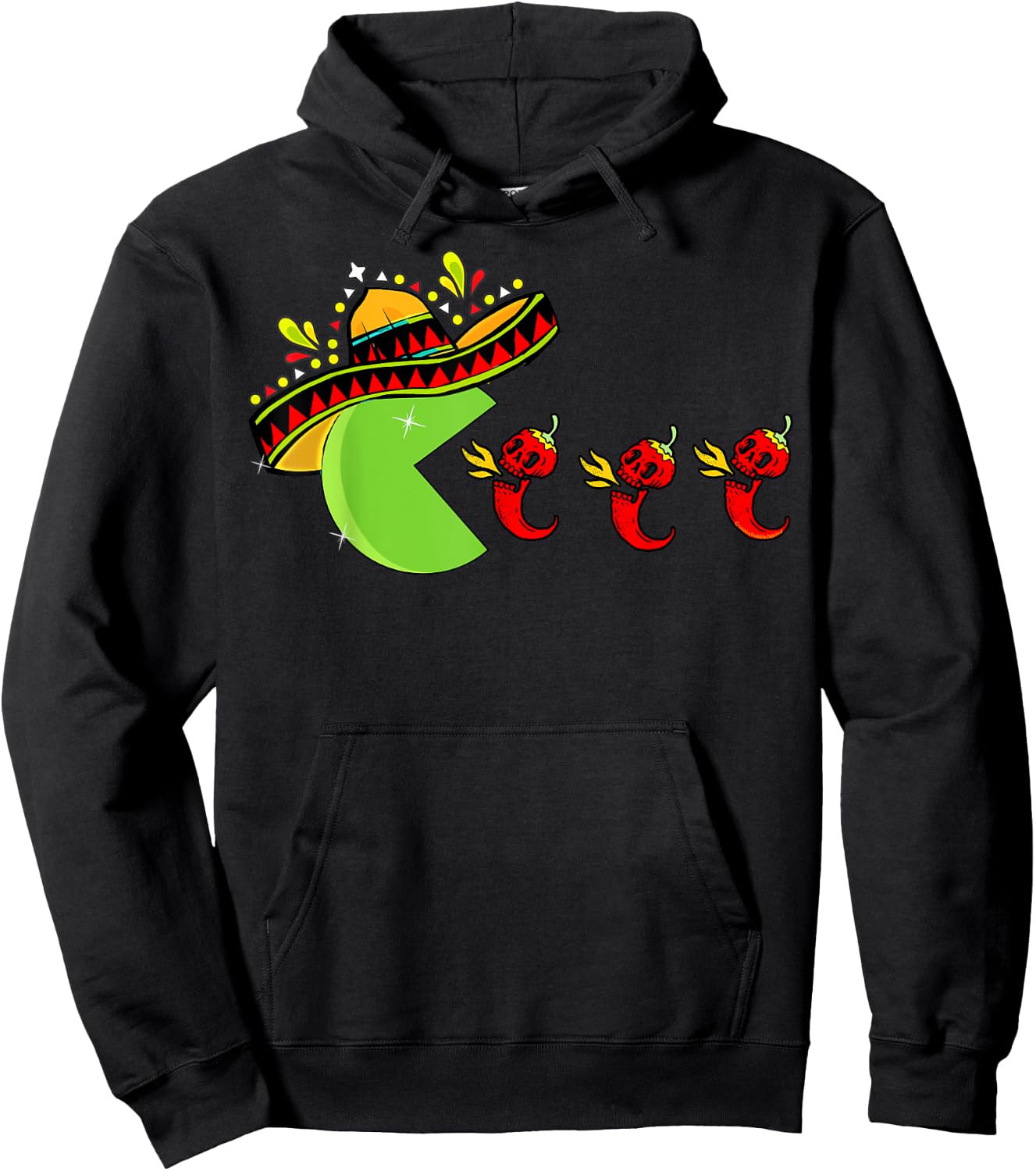 Fun Mexican Sombrero Eating Hot Pepper Skulls Cinco de Mayo Hoodie - Hoodie | Black