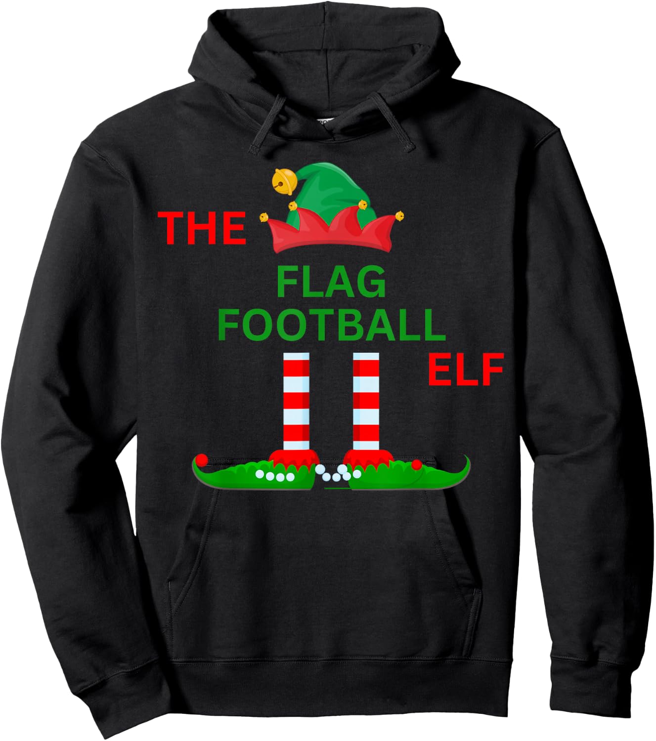 The flag football Funny Elf Christmas Pajamas Family Hoodie - Hoodie | Black