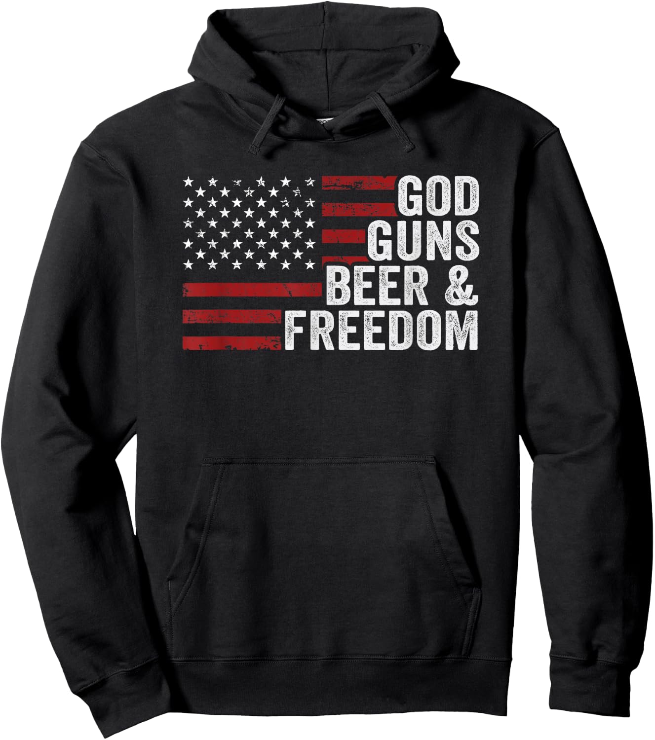 GOD GUNS BEER & FREEDOM - Funny Drinking Gun USA Flag Hoodie - Hoodie | Black