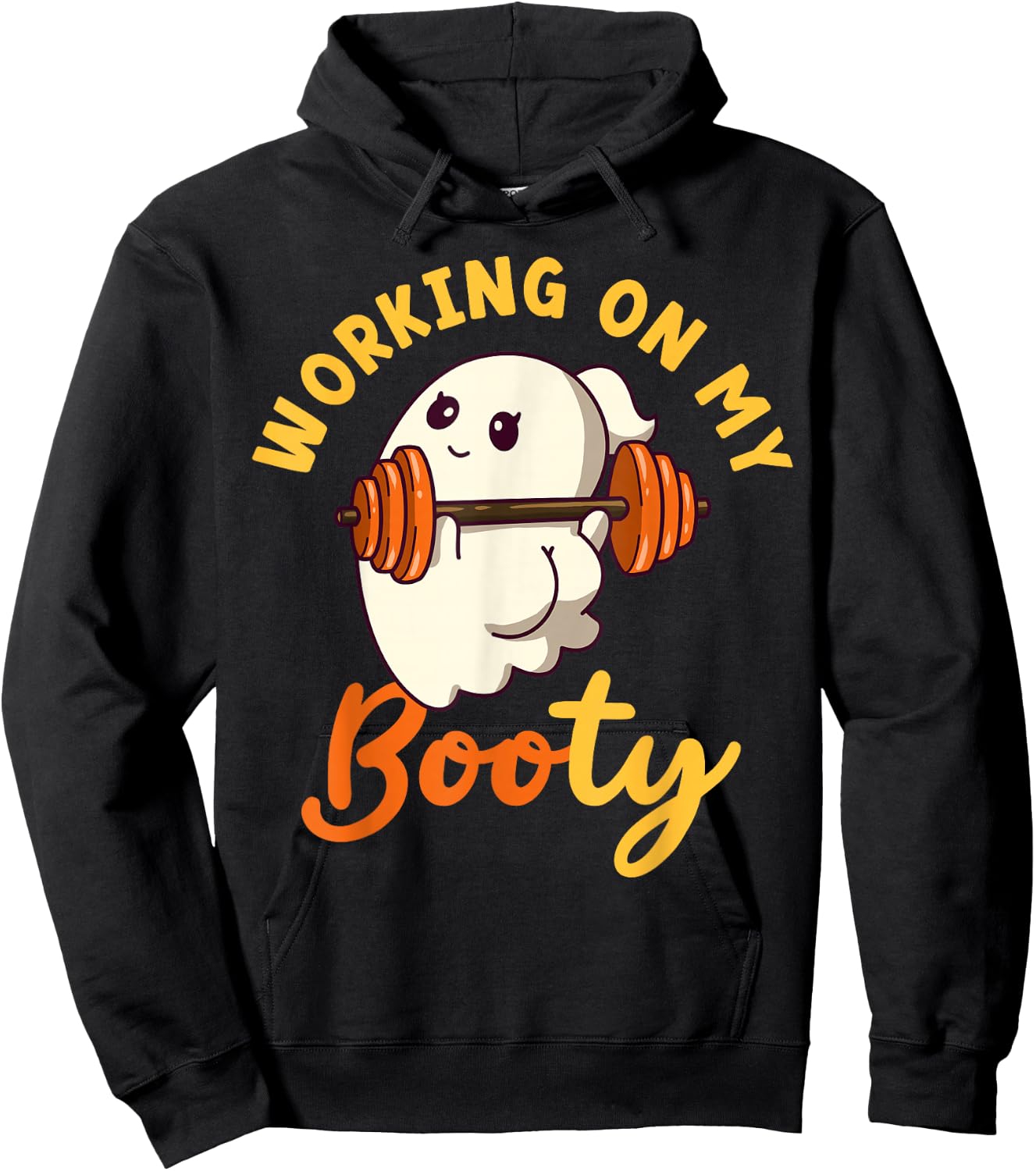 Working On My Booty Boo-Ty Funny Halloween Gym Ghost Pun Hoodie - Hoodie | Black