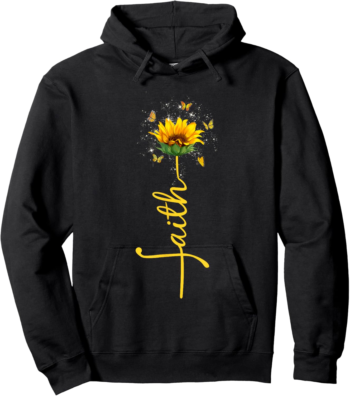 Vintage Faith Cross Sunflower Butterfly Flowers Christians Hoodie - Hoodie | Black