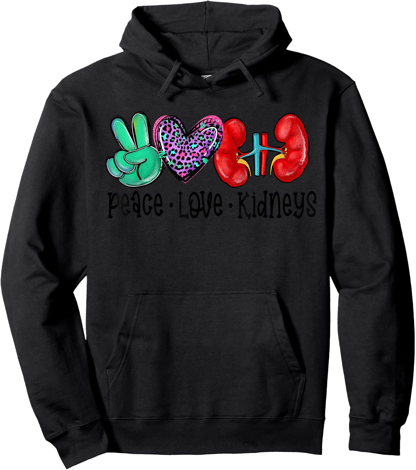 Peace Love Kidneys Leopard Funny Dialysis Nurse Gifts Hoodie - Hoodie | Black