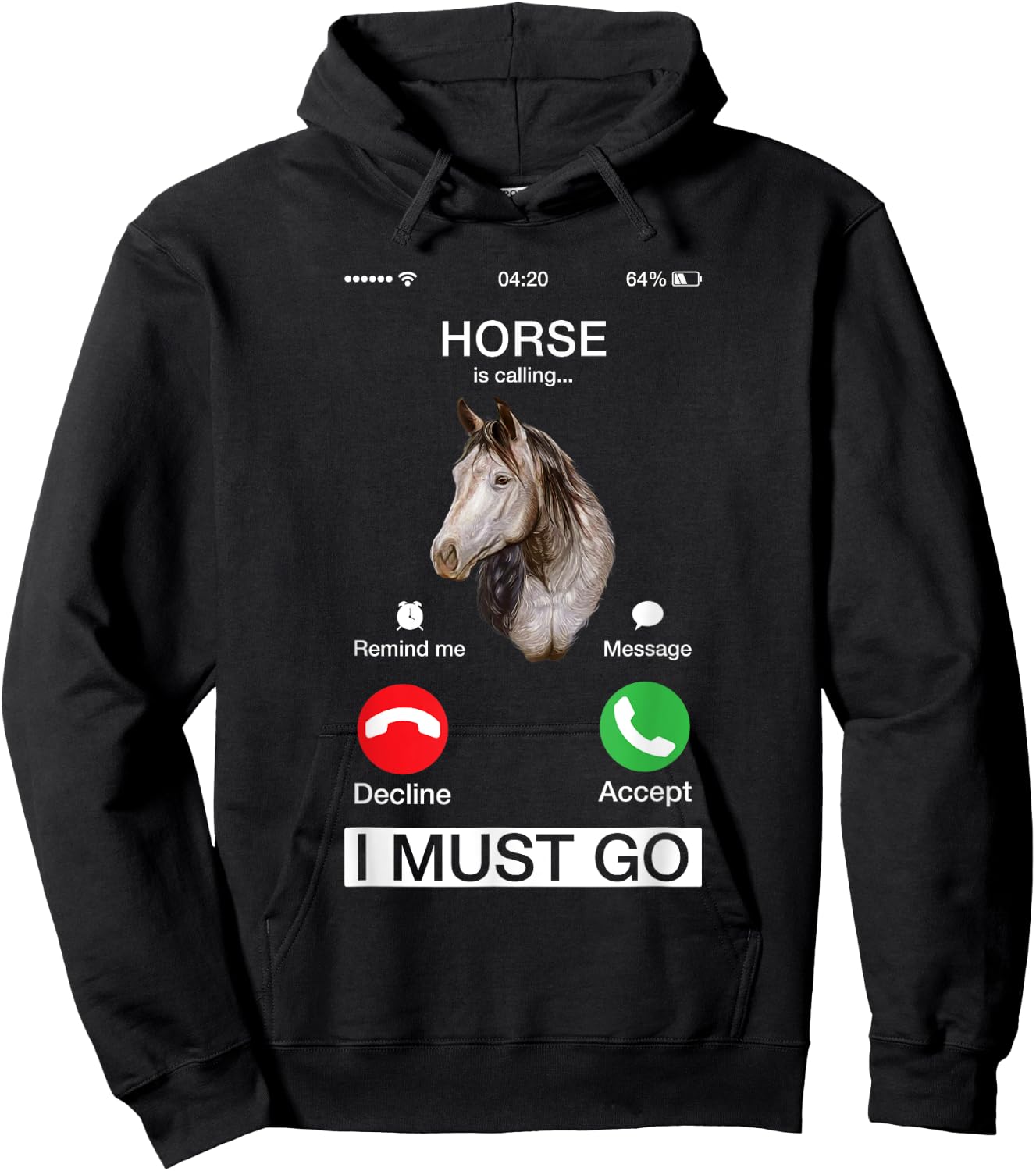 Horse Is Calling Cute Equine Art Racing Animal Lover Novelty Hoodie - Hoodie | Black