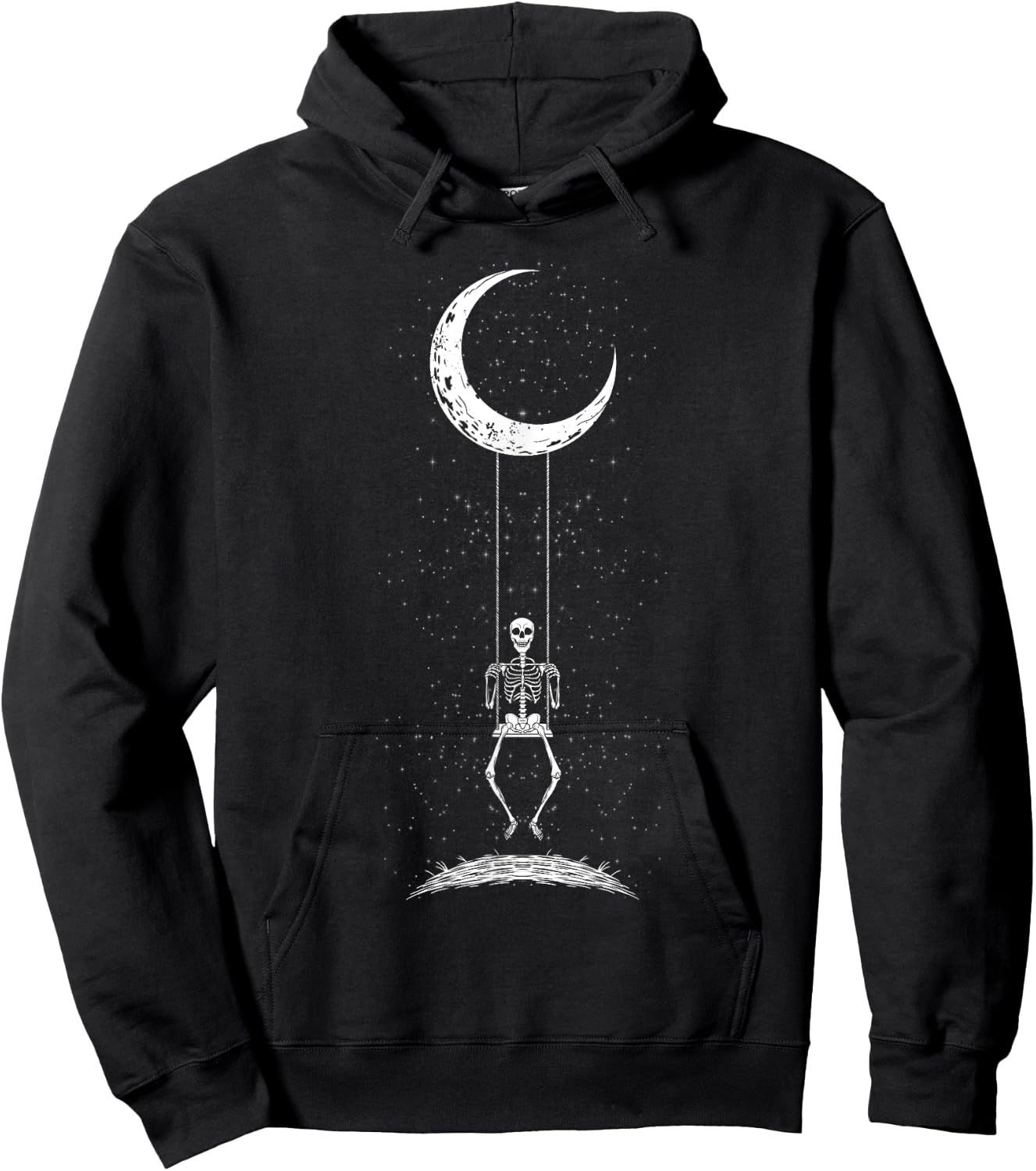 Skeleton Swinging on Moon Gothic Halloween Costume Hoodie - Hoodie | Black