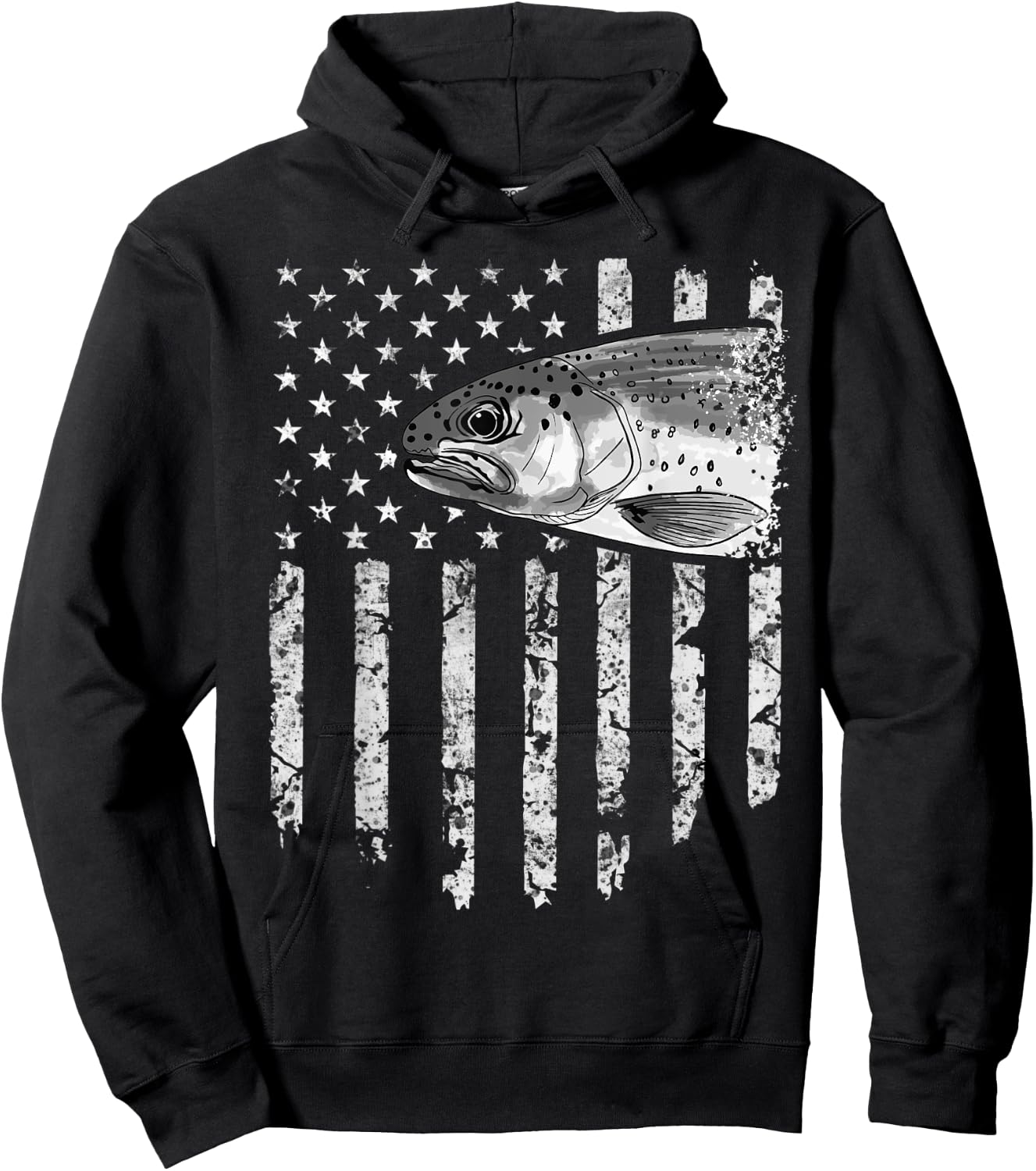 American Flag Rainbow Trout Fly Fishing Vintage Women Men Hoodie - Hoodie | Black