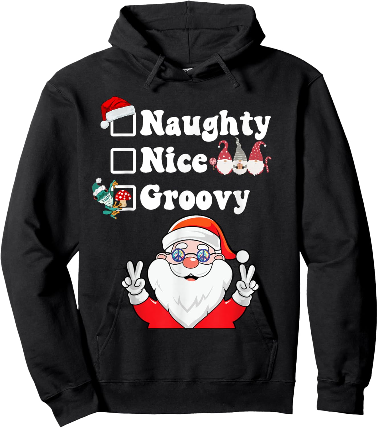 Naughty Nice Groovy Christmas List Hippie Santa Claus Hoodie - Hoodie | Black