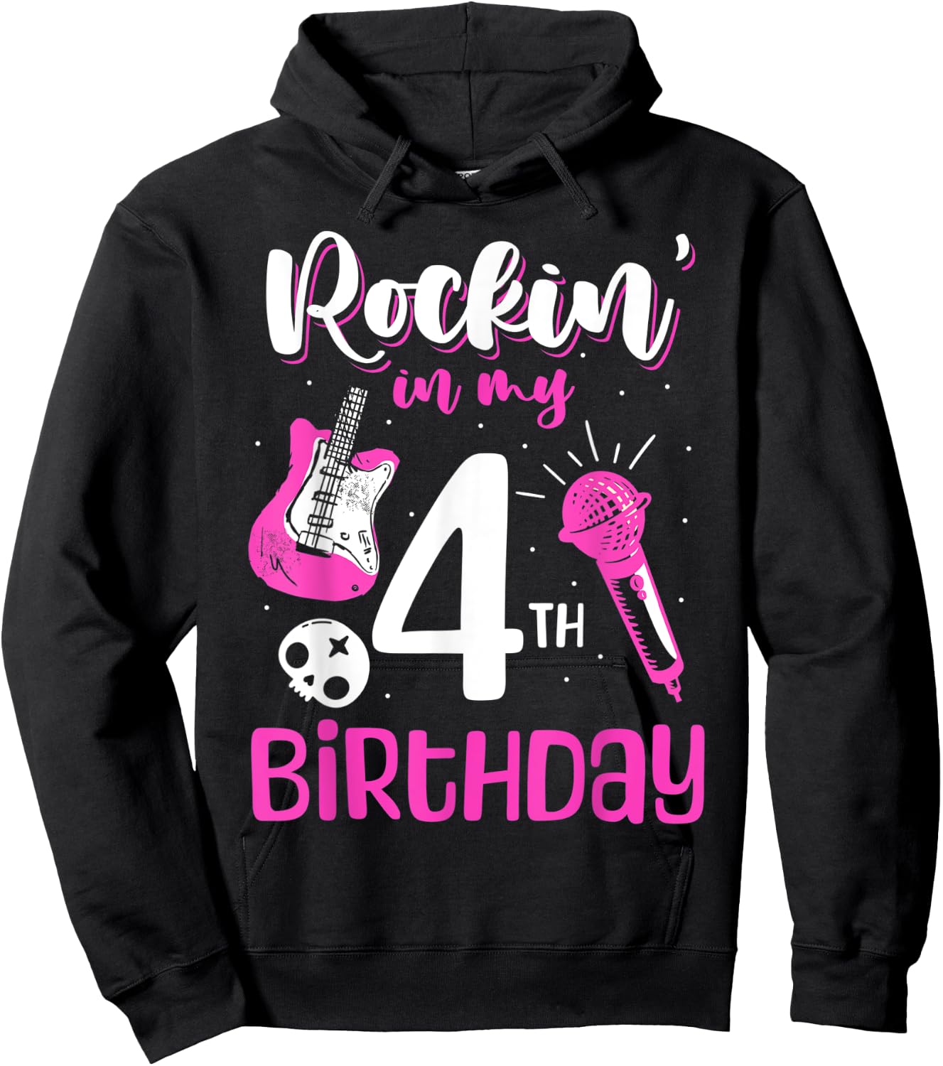 Girls Rockstar Birthday Rock Star Themed Guitar 4th Birthday Hoodie - Hoodie | Black