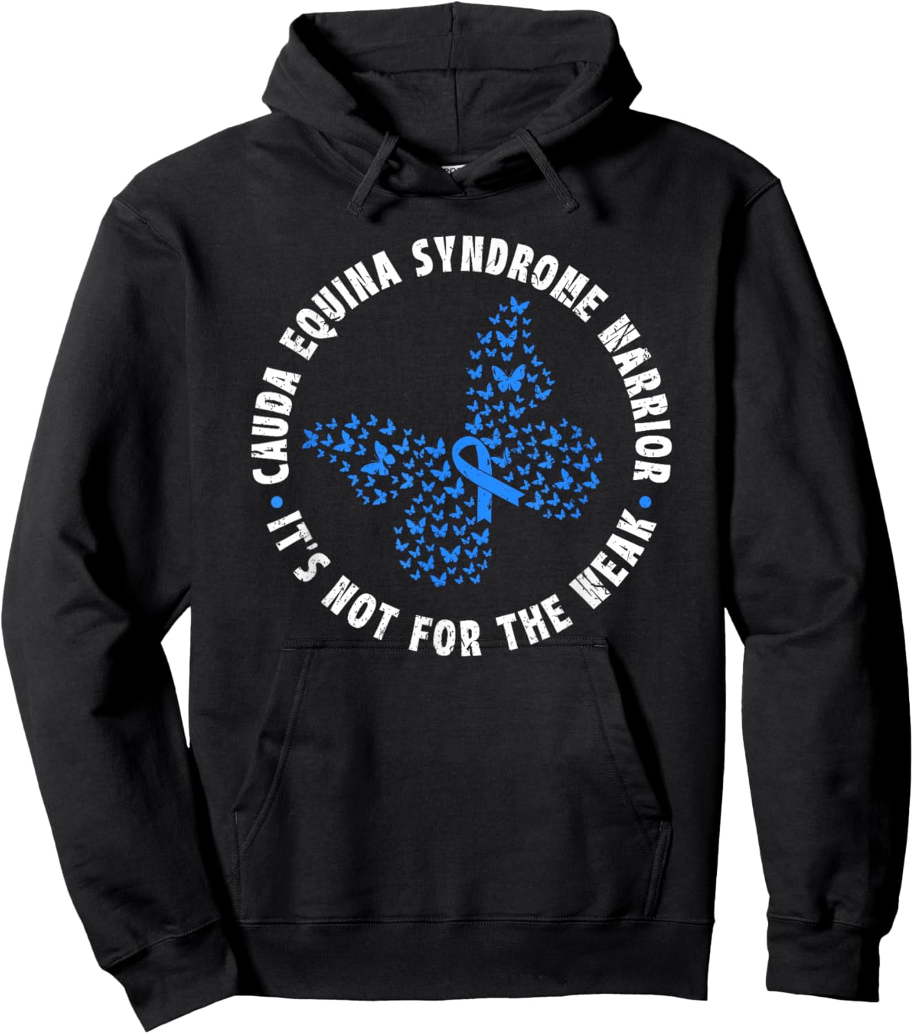 Cauda Equina Syndrome Warrior Blue Ribbon Butterfly Hoodie - Hoodie | Black