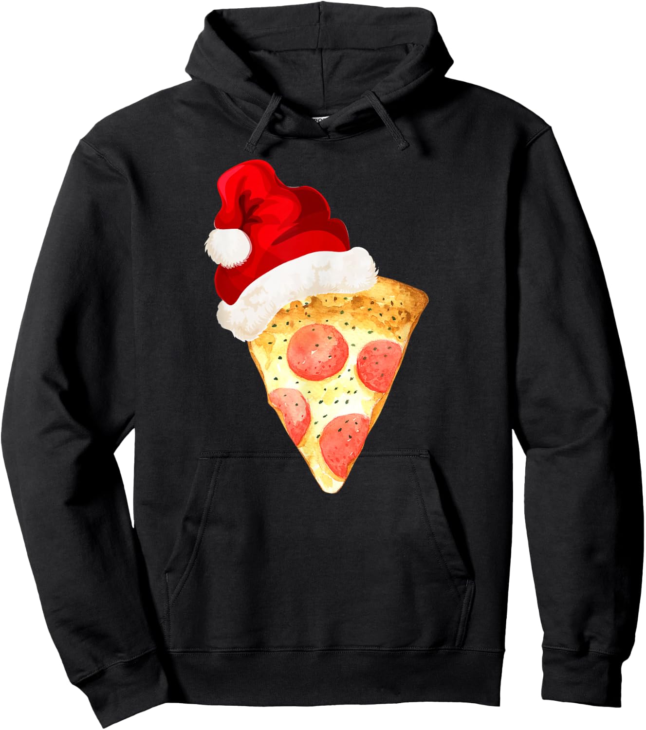 Santa Claus Hat Pepperoni Pizza Slice Christmas Holiday Food Hoodie - Hoodie | Black