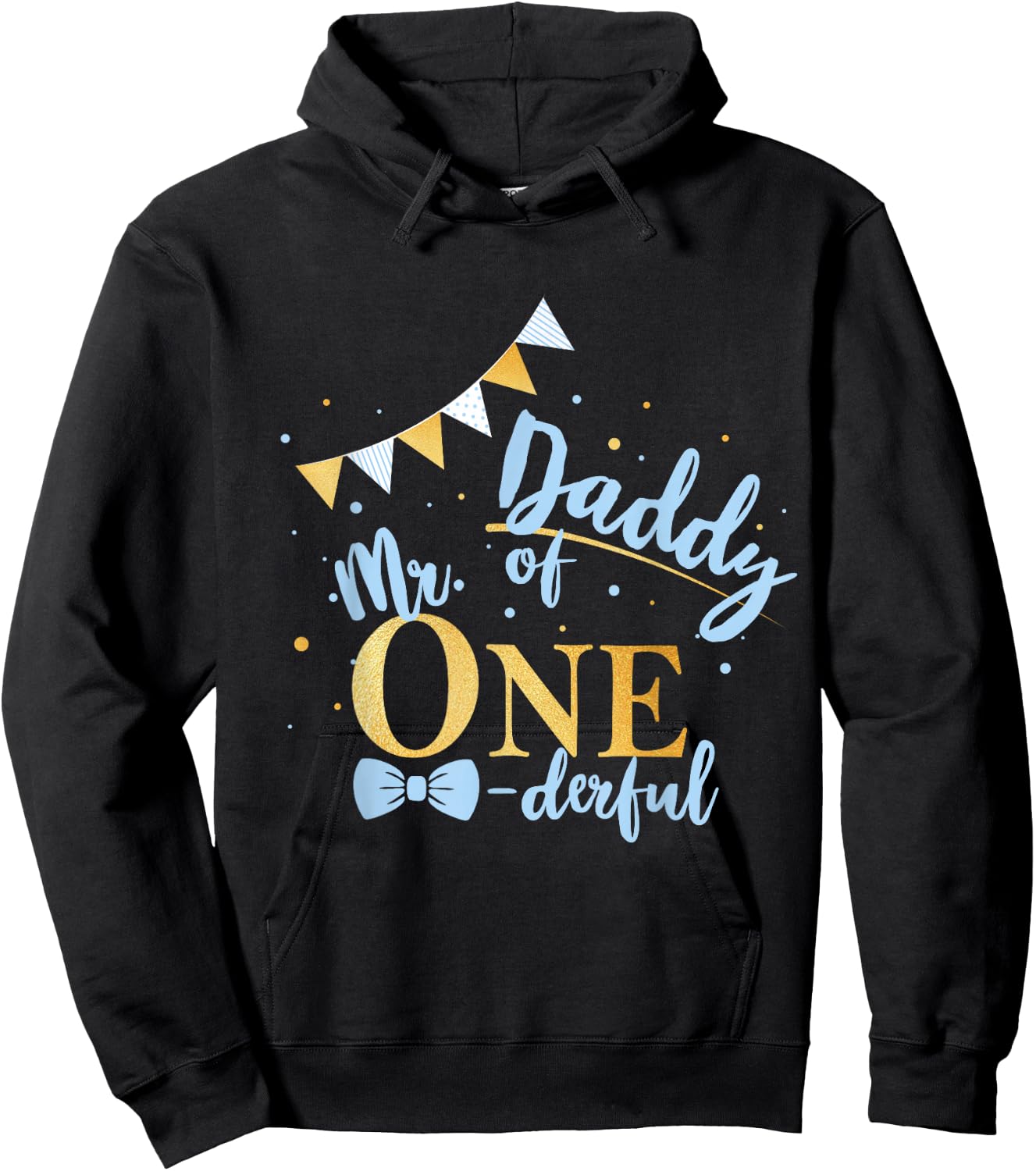 Daddy Of Mr One-derful Party Blue-Gold Dad Boy 1st Birthday Hoodie - Hoodie | Black